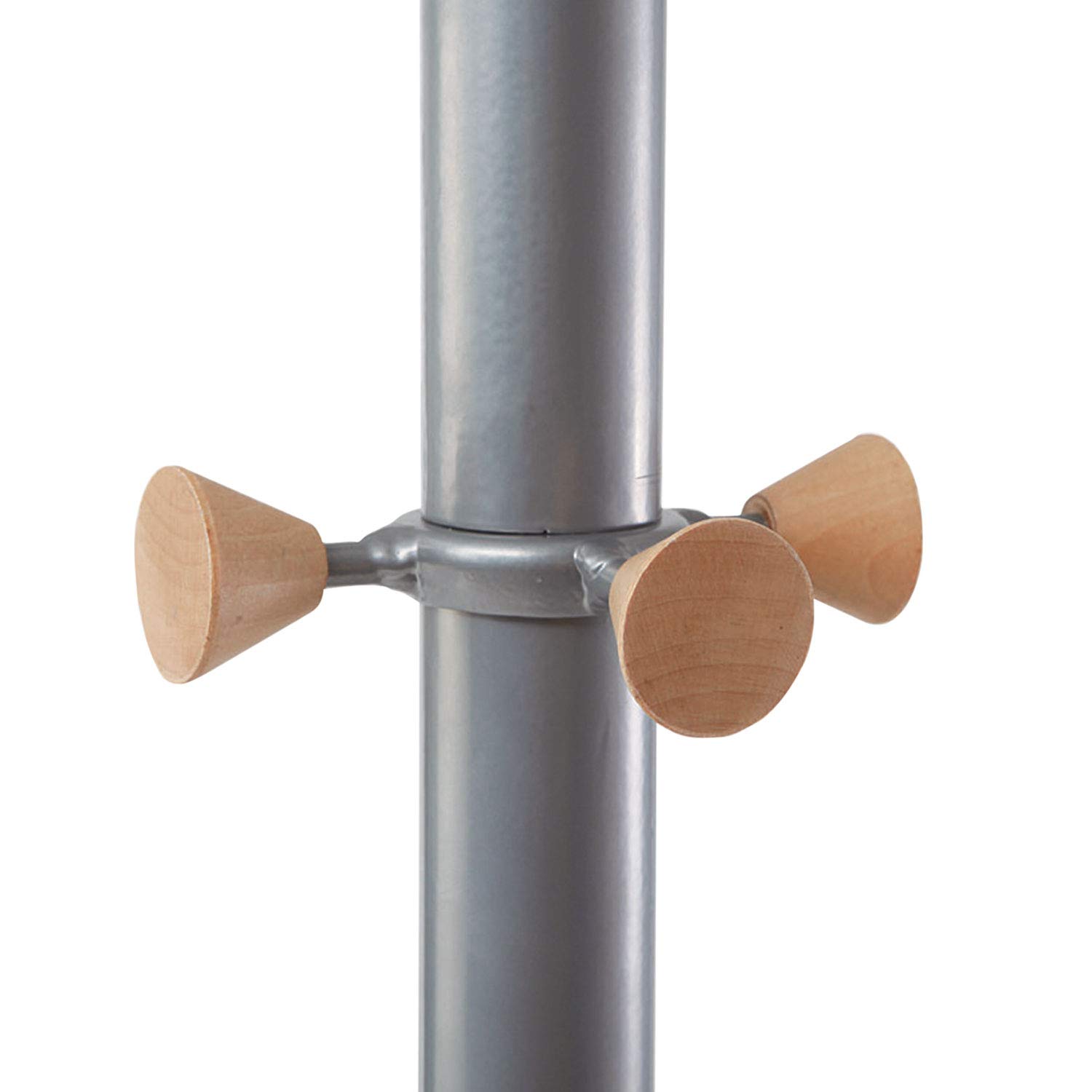 PMWAVE Wavy Coat Tree - 6 Hangers, 2 Knobs & 4 Hooks - Sturdy Silver Steel & Wood Design - Perfect for Entryway, Bedroom or Office Organization