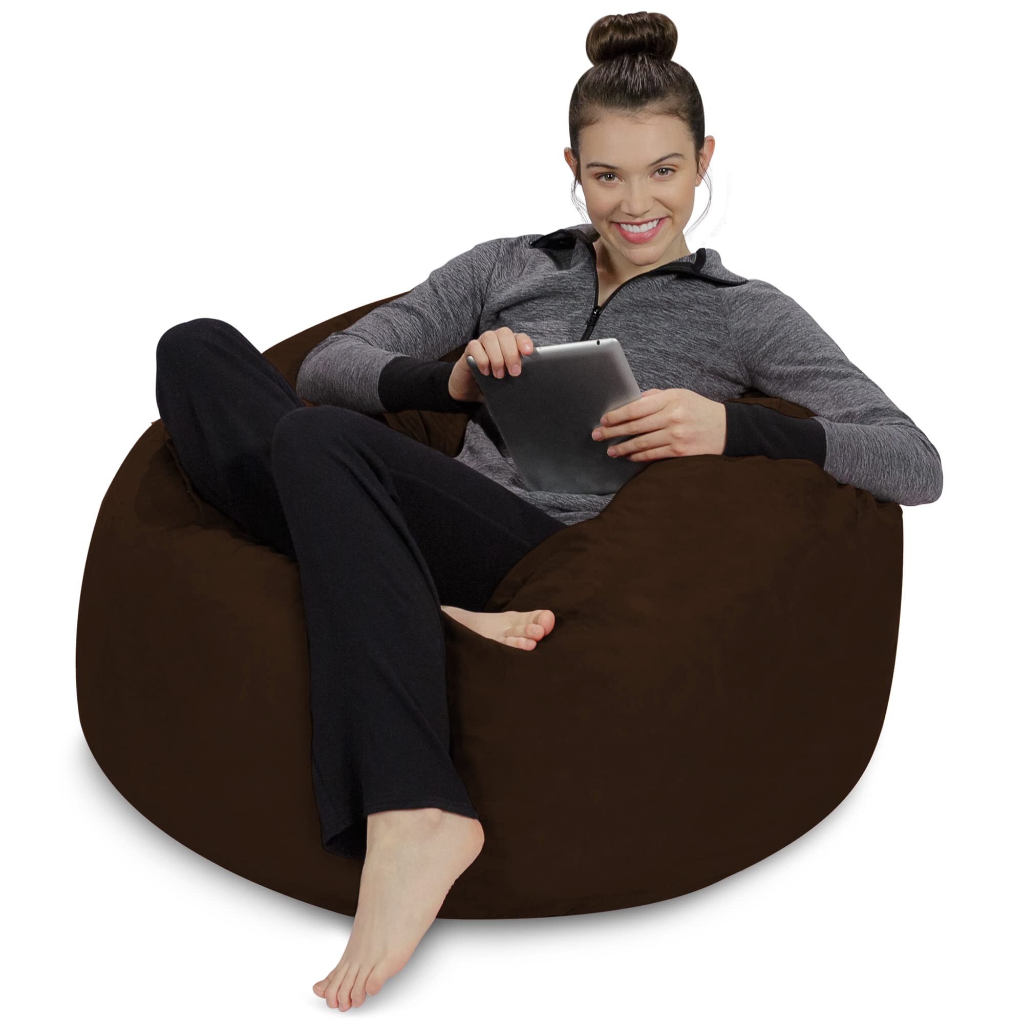 Ultra Soft Memory Foam Bean Bag Chair - Plush Microsuede Cover, 3 Feet Brown Sofa Sack for Dorm Room | Comfortable Lounge Seating for Gaming, Movie Nights & Relaxation