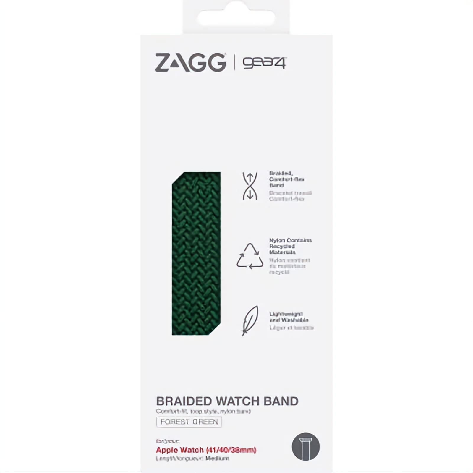 ZAGG Gear4 Braided Stretchy Solo Loop Band for Apple Watch 38mm 40mm 41mm - Medium Size (MD) - Forest Green - Compatible with iWatch Series 7/6/SE/5/4/3/2/1 - Elastic Strap Wristband - Perfect for Workouts, Running & Everyday Wear