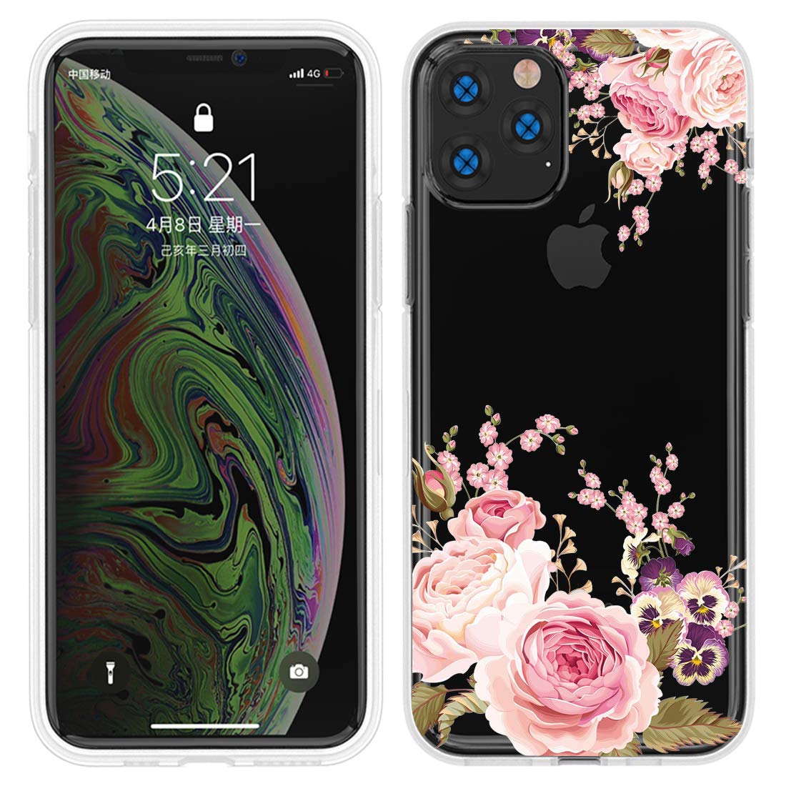 Slim Shockproof Clear Floral TPU Phone Case for iPhone 11 Pro Max 6.5 Inch (Rose Flower) - Durable Flexible Soft Cover Compatible with iPhone 11 Pro Max 2019 - Perfect for Everyday Protection & Stylish Outfits