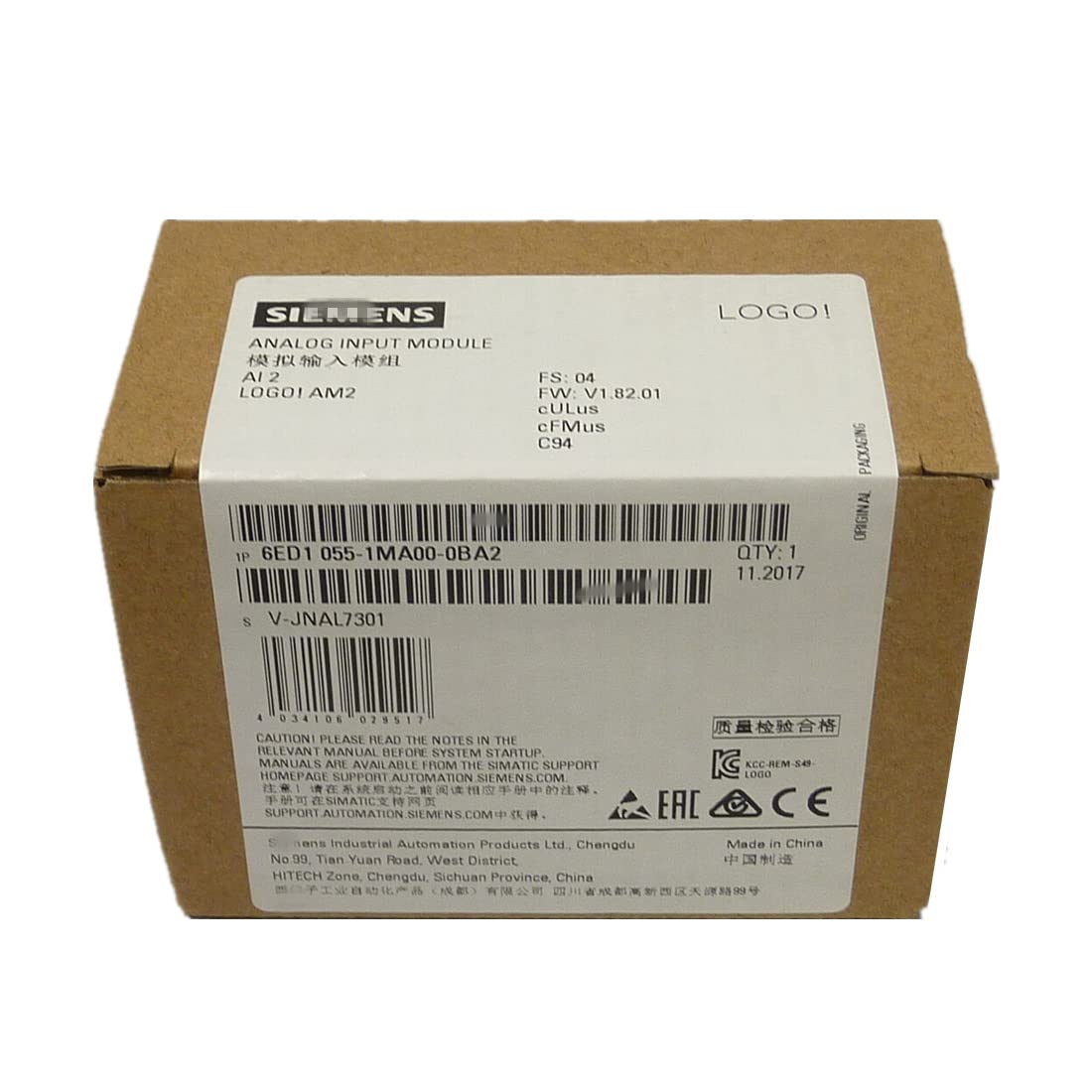 Siemens 6ED1055-1MA00-0BA2 LOGO! Analog Input Module PLC Expansion - Sealed New in Box with 1-Year Warranty - Perfect for Industrial Automation & Control Systems