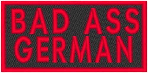 Bad Ass German Iron-on Patch Biker Emblem with Red Border - Motorcycle Vest, Jacket & Denim DIY Decoration for Bikers & Rebels