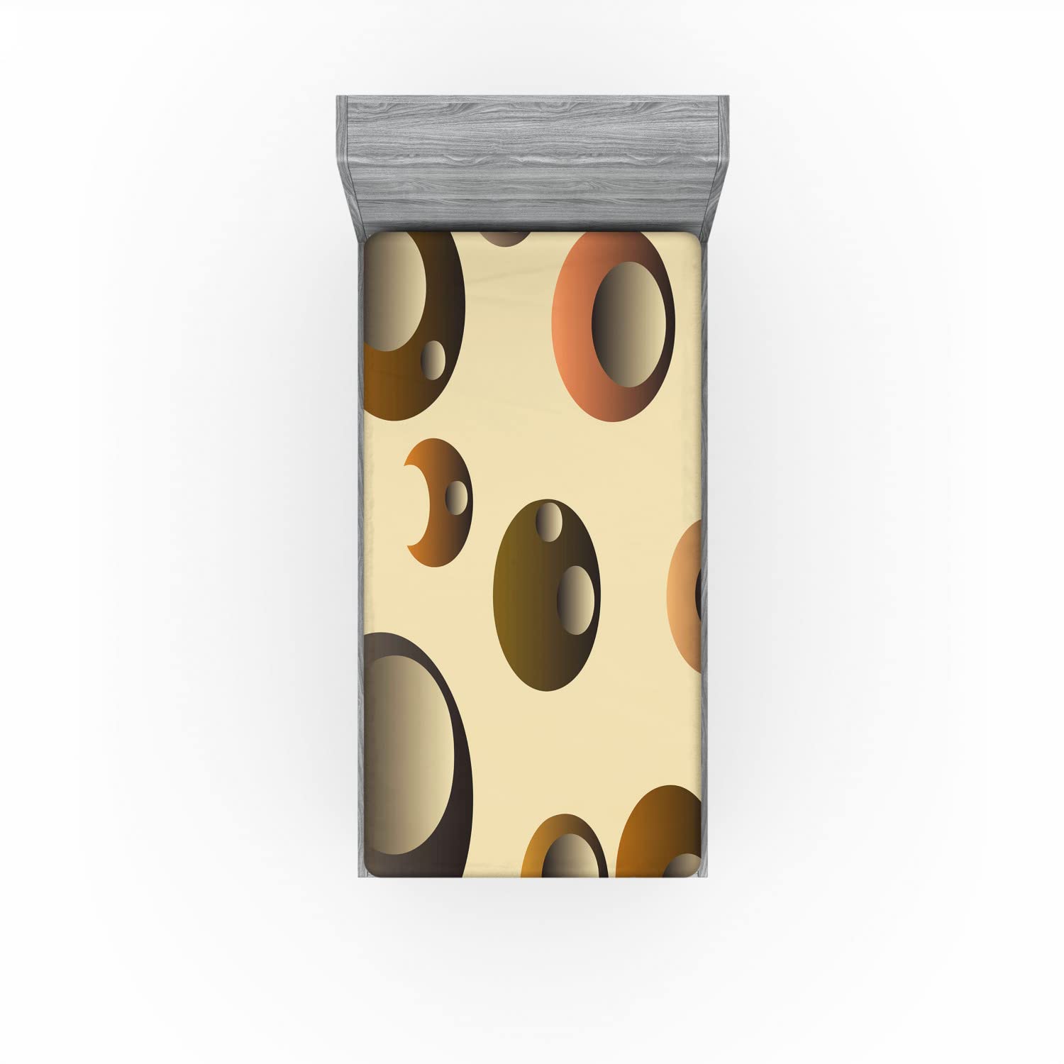 Ambesonne Retro Fitted Sheet - Abstract Funky Bubbles Design, Deep Pocket Elastic Twin Size Bed Cover in Pale Brown Caramel | Perfect for Guest Rooms, Dorms & Cozy Bedroom Decor