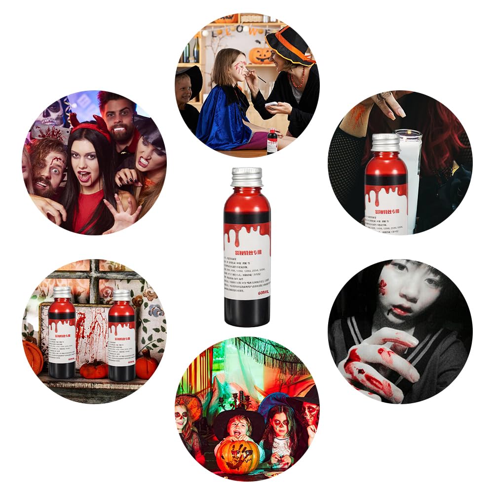 60ml Fake Blood for Halloween - Washable Artificial Blood for Zombie Makeup, Costume Parties & Carnival - Realistic SFX Blood for Scary Halloween Props & Theater Effects