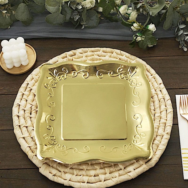 25 Pack Square Disposable Dessert Plates with Elegant Scroll Design - Perfect for Parties, Weddings, and Dinner Events