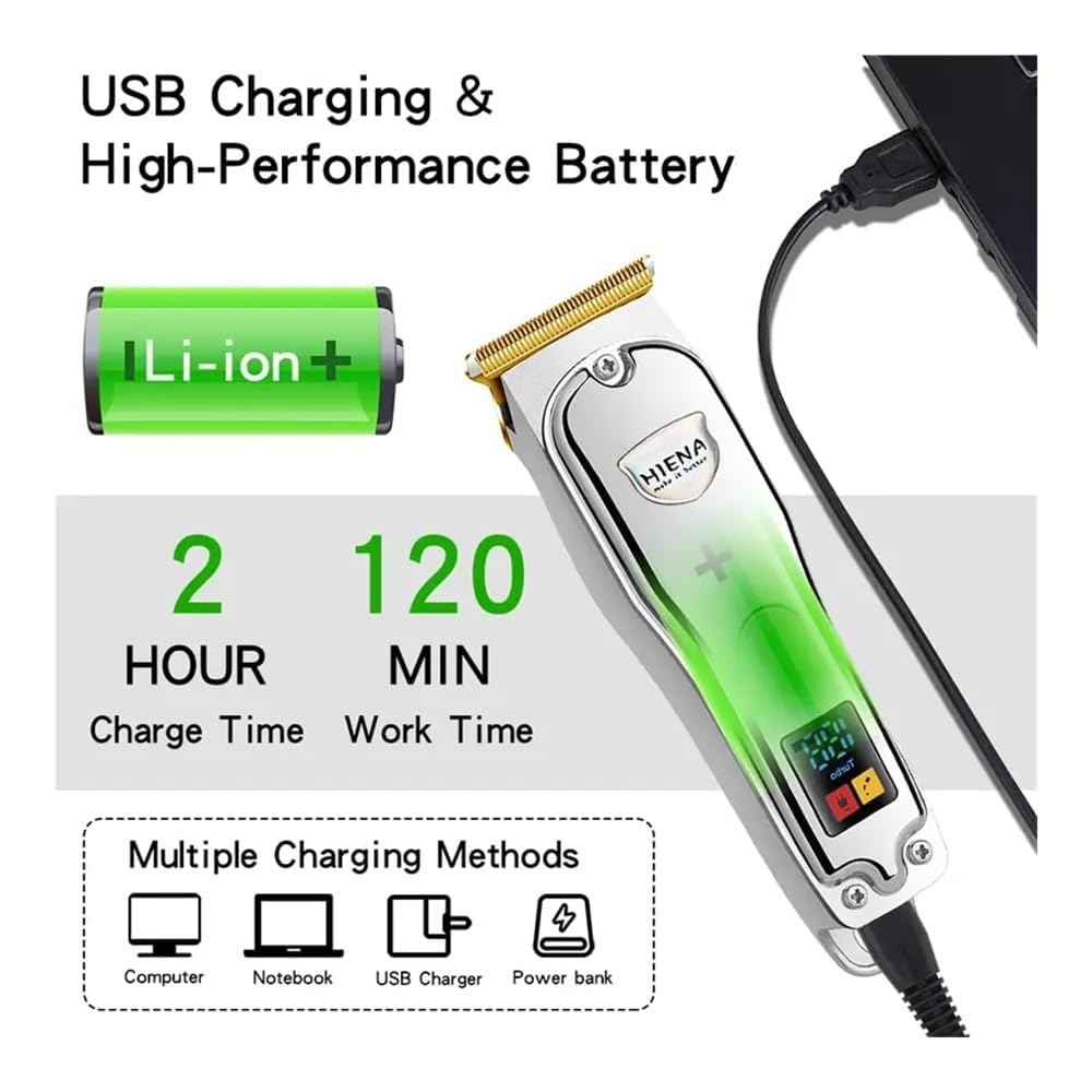 HYN-008 Professional Cordless USB Rechargeable Electric Hair Clipper & Beard Trimmer for Men - Gold | Home Barbering, Beard Grooming & Personal Hair Cutting Kit