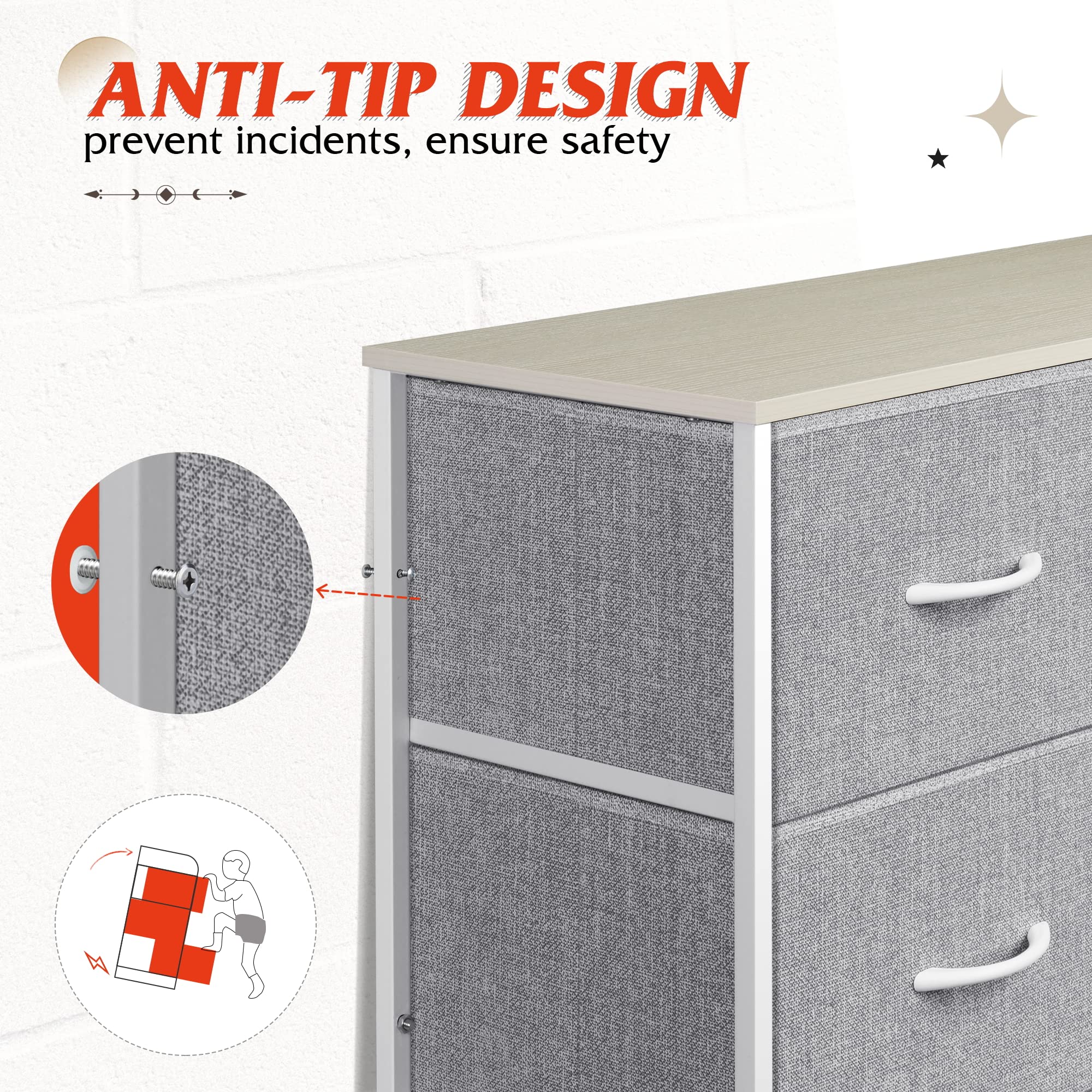 WLIVE 10-Drawer Tall Dresser for Bedroom - Modern Chest of Drawers with Fabric Bins, Storage Organizer Unit for Closet, Hallway & Living Room - Light Grey | Perfect for Small Spaces & Entryway Organization