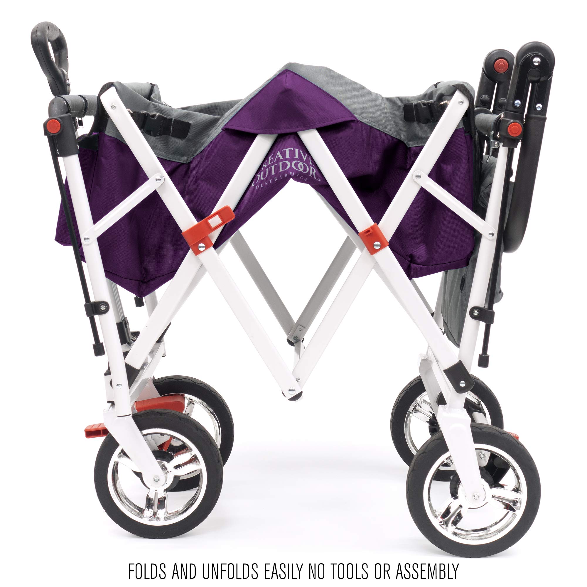 Creative Outdoor Wagon for Kids - Push & Pull Collapsible Stroller with Canopy | Silver Series Plus Foldable Wagon | Perfect for Beach, Park, Garden & Tailgate Parties | Purple Sunshade Wagon for Outdoor Adventures