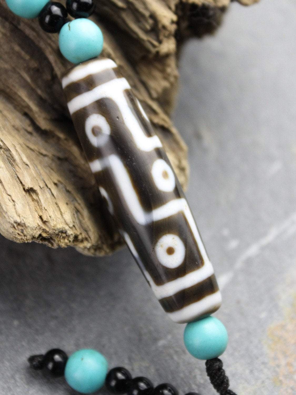 Authentic 3 Dzi Bead Tibetan Necklace Handmade in Boudhanath Nepal | Spiritual Jewelry for Meditation, Yoga & Buddhist Blessings