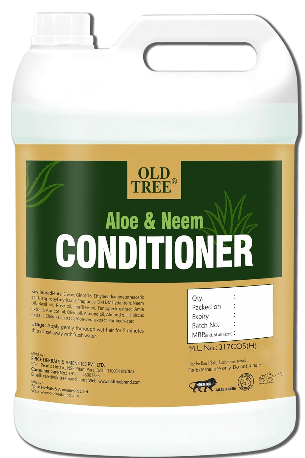 Neem & Aloe Vera Deep Conditioning Hair Treatment - 169.07 Fl Oz (1.33 Gallons) for Dry, Damaged Hair - Promotes Silky, Shiny Locks - Professional Salon Quality for Hotels, Gyms, Spas & Home Use