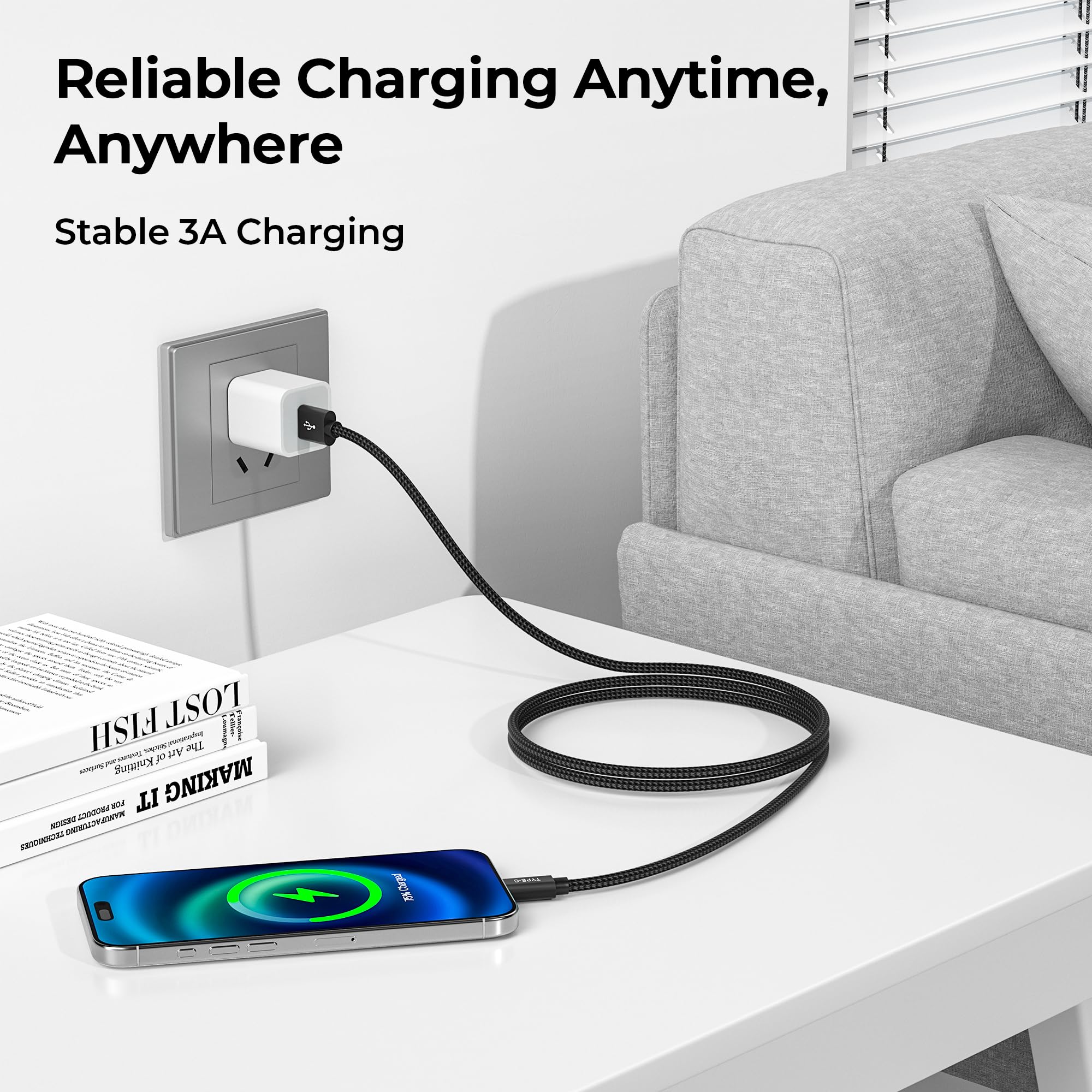 Premium USB-C Charging Cable for AirPods 4th Gen & AirPods Max 2024 | Fast Charge Cord for AirPods Pro 2nd Gen 2023 & iPhone 16/15 Pro Plus | 3.3FT 2-Pack | Perfect for Travel, Office & Home Charging