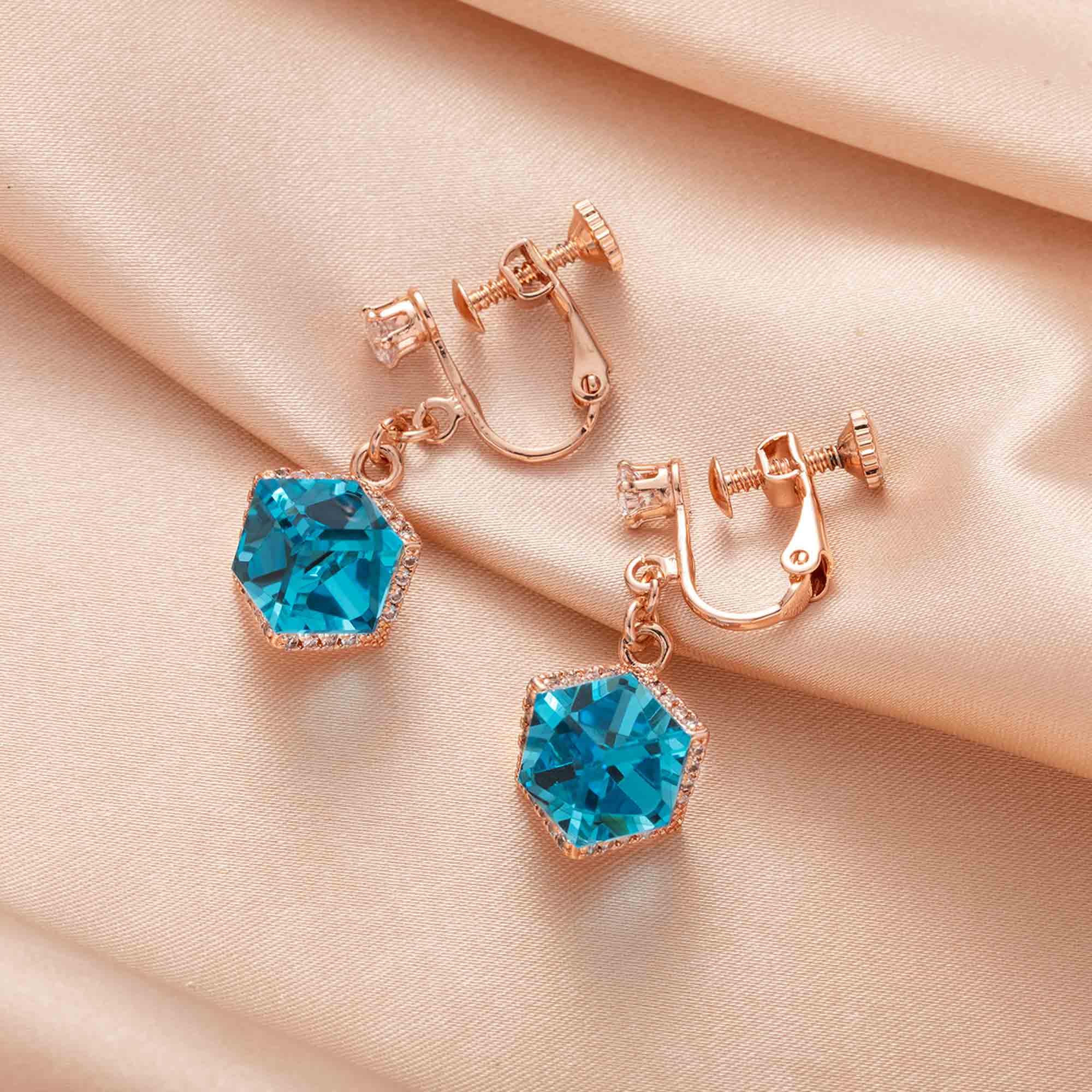 Austrian Crystal Drop Clip-On Earrings for Women - Non-Pierced 14K Rose Gold Plated Hypoallergenic Jewelry - Perfect for Weddings, Parties & Special Occasions