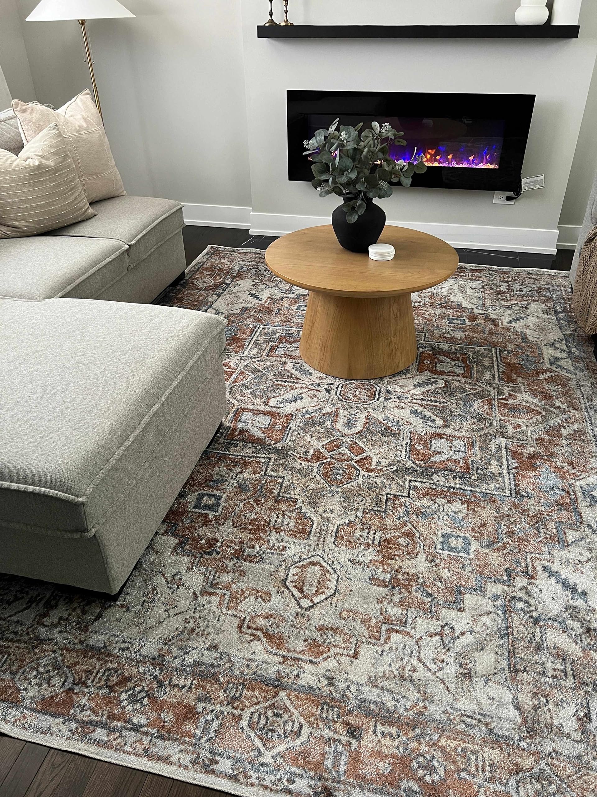 Hauteloom Hera Washable Area Rug for Living Room & Bedroom - Soft, Durable, Stain Resistant - Blue, Brown, Beige - 6'7