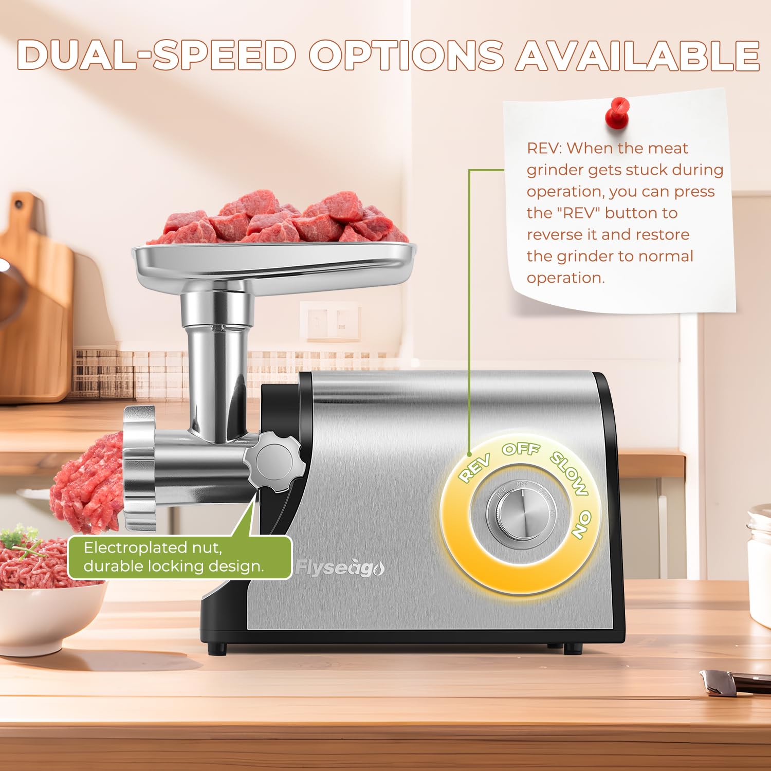 3200W Heavy Duty Electric Meat Grinder - Commercial Grade with Sausage Stuffer & Kubbe Kit - Includes 2 Blades, 3 Grinding Plates & 3 Sausage Tubes - Durable Metal Gearbox for Home Kitchen, Restaurant & Butcher Shop Use