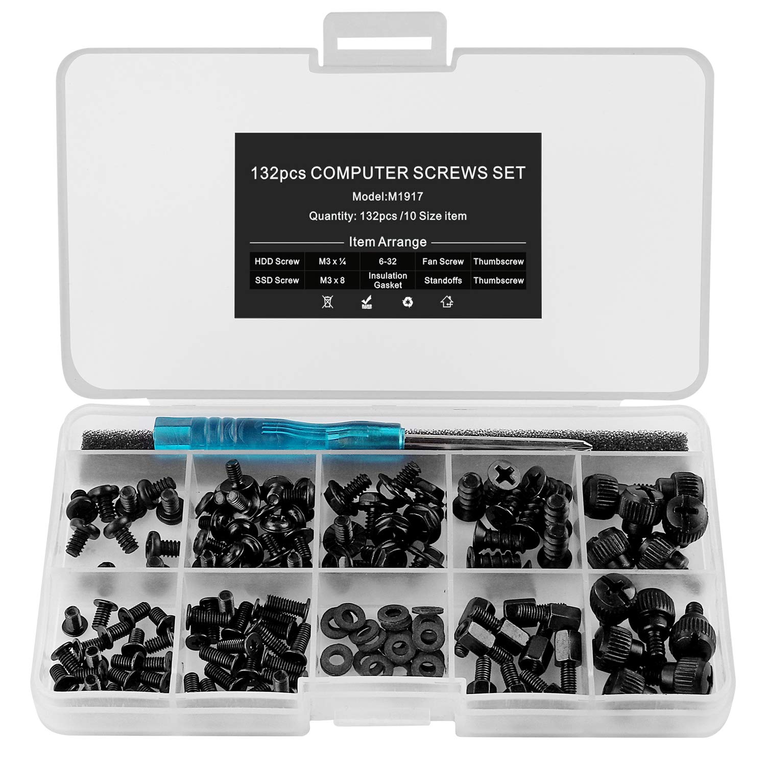 132pcs PC Motherboard Screw Standoffs Kit for Computer Case, HDD, SSD & Fan Installation - Includes Screwdriver | DIY Computer Build & Repair Accessories