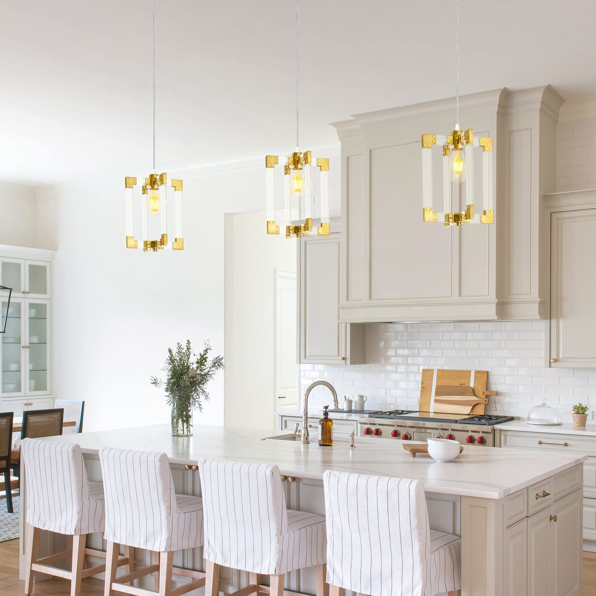 1-Light Gold Pendant Light - Modern Brushed Brass Chandelier for Kitchen Island, Dining Room & Bathroom - Rustic Ceiling Lighting Fixture for Farmhouse, Industrial & Contemporary Decor