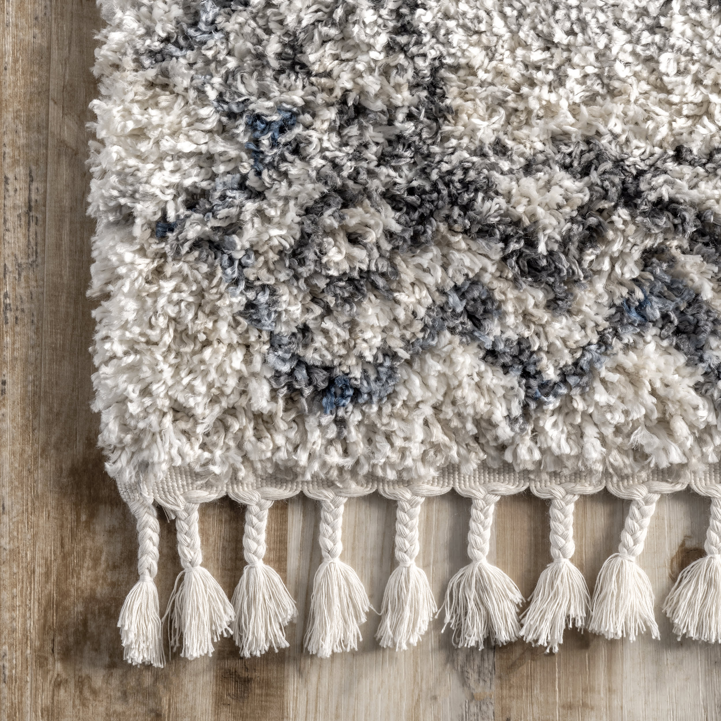 Blue Centerline Shag Rug with Tassels - Soft Plush Area Rug for Living Room, Bedroom, or Nursery Decor