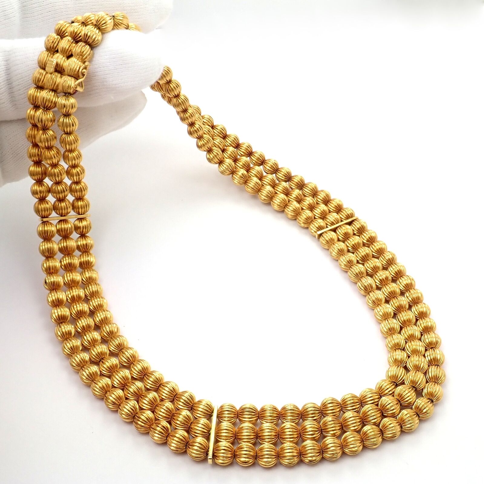 Vintage Ilias Lalaounis 18k Yellow Gold Carved Bead Ball Necklace - Elegant Estate Jewelry for Women, Perfect for Weddings, Parties & Special Occasions