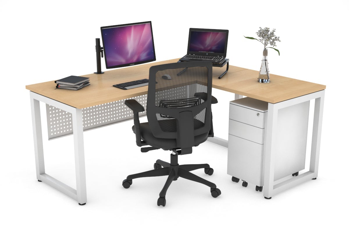 Quadro Loop Legs L-Shaped Corner Office Desk - 1800L x 1450W Dimensions, Ergonomic Home & Business Workspace Solution for Computer, Laptop, and Office Setup