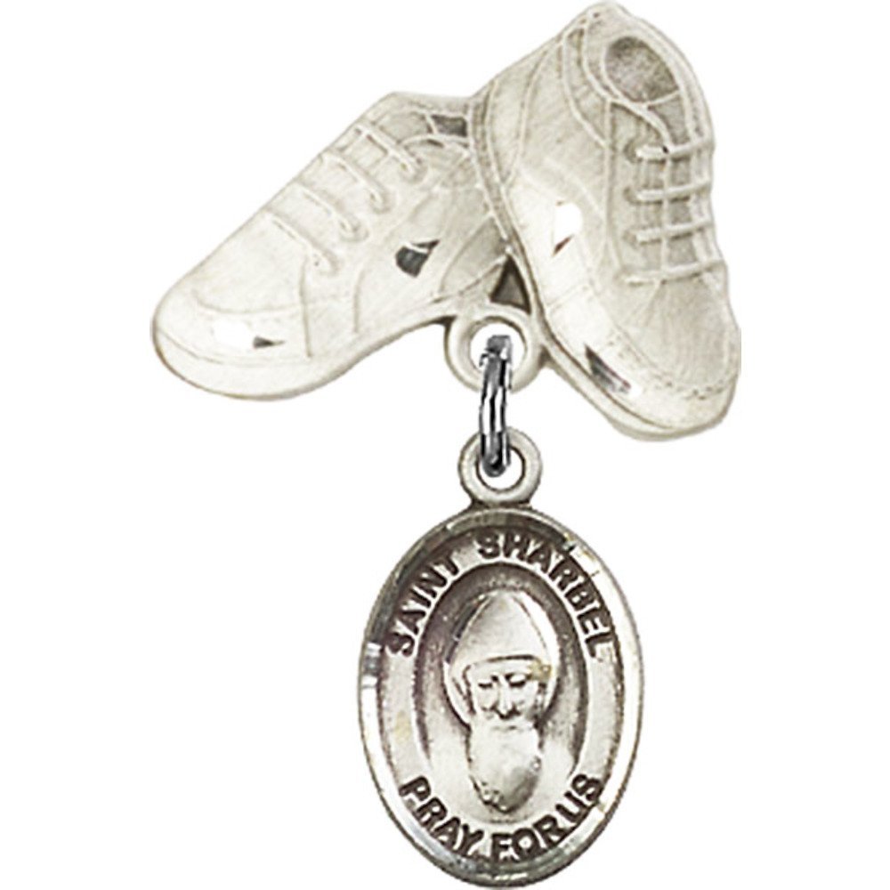 Sterling Silver Baby Badge with St. Sharbel Charm & Baby Boots Pin - 1