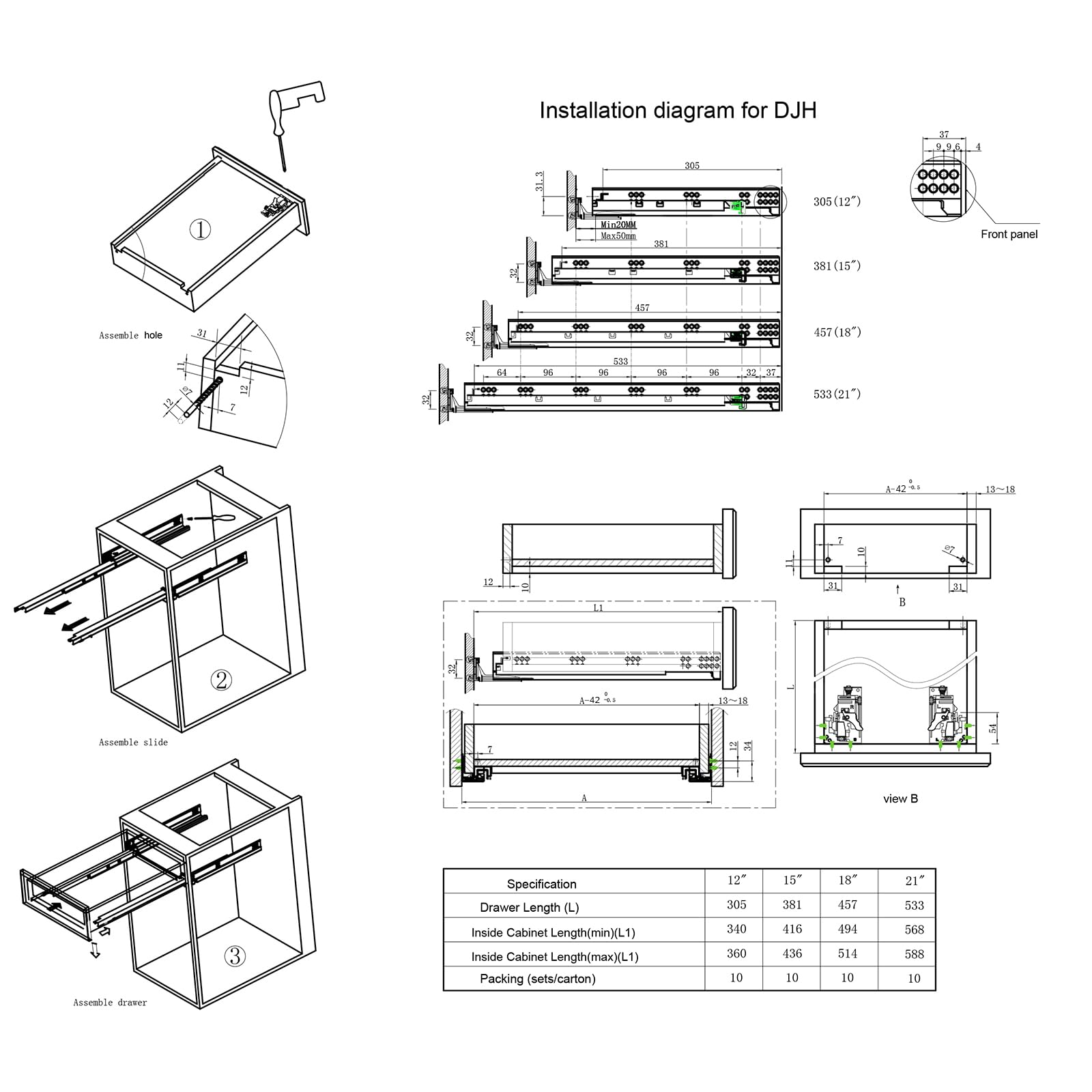 6 Pairs 18-Inch Undermount Soft Close Drawer Slides - Full Extension Concealed Drawer Rails with Mounting Screws, 3D Locking Device & Brackets | Perfect for Kitchen Cabinets, Dressers & DIY Furniture Projects