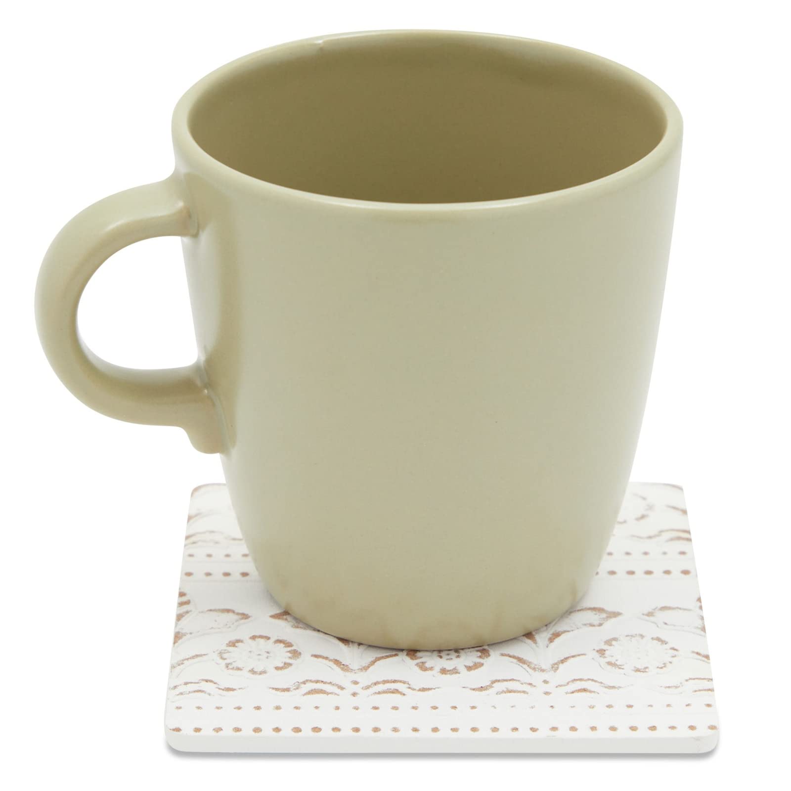 Juvale Set of 6 White Wooden Drink Coasters with Holder - 3.8 Inch Round Absorbent Pads for Coffee, Tea, Wine - Rustic Farmhouse Decor for Dining Table, Living Room, and Kitchen Use