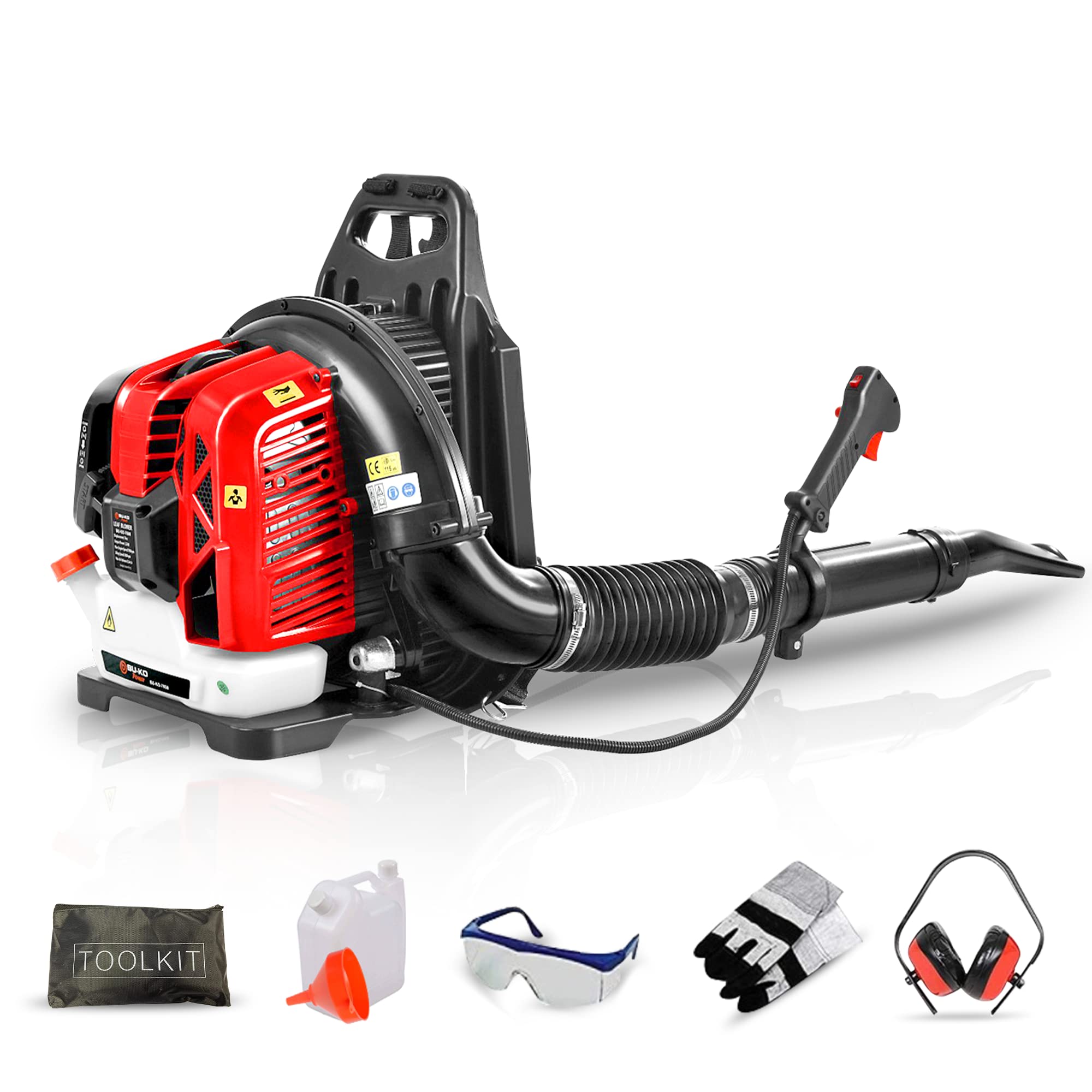 BU-KO 63CC Gasoline Backpack Leaf Blower - Powerful 2-Stroke Air-Cooled Engine - Lightweight with Padded Support Straps - New & Improved Design - 1 Year Warranty - Perfect for Yard Cleanup, Landscaping, and Fall Leaf Removal