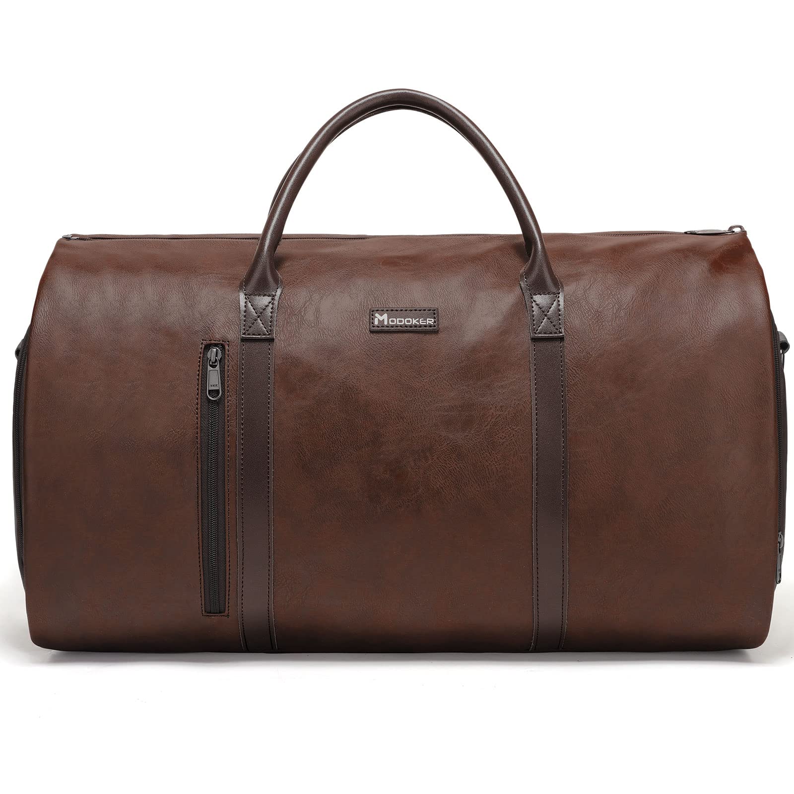 Modoker Convertible Leather Garment Bag - Waterproof Travel Garment Duffel for Business & Suit Carry On - Perfect for Men & Women Travel Accessories - Ideal for Business Trips, Weddings & Formal Events (Brown)