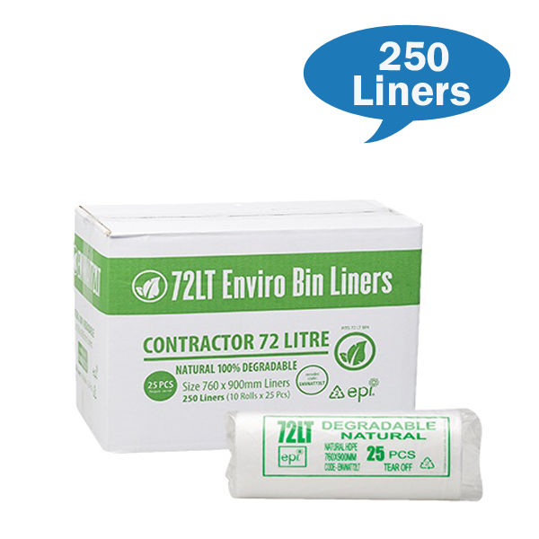 72Lt EHD Enviro Natural Bin Liners Roll - Heavy Duty Contractor Garbage Bags for Commercial & Industrial Waste Disposal - Perfect for Construction Sites, Warehouses, and Large-Scale Cleaning Projects