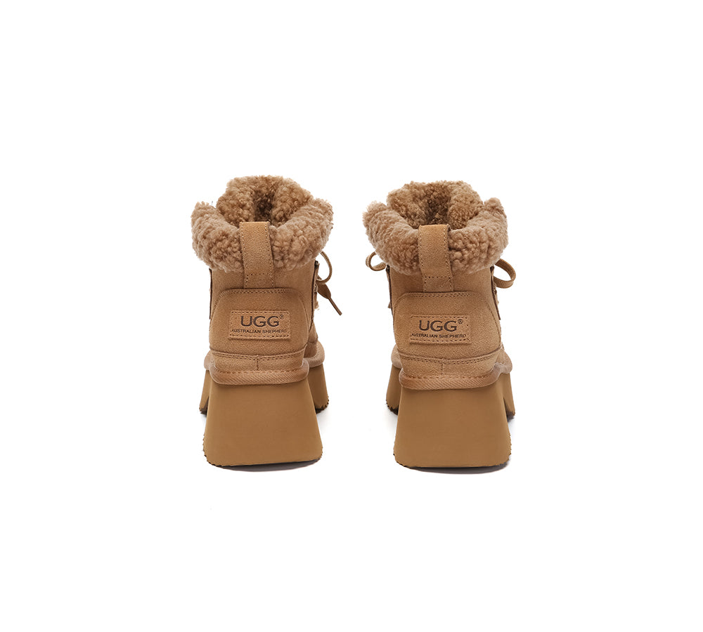 Australian Shepherd® Women's UGG Boots - Genuine Sheepskin Wool Lace-Up Ankle Boots with Chunky Platform Sole | Cozy Winter Shoes for Women, Indoor/Outdoor Wear, Casual & Fashion Outfits