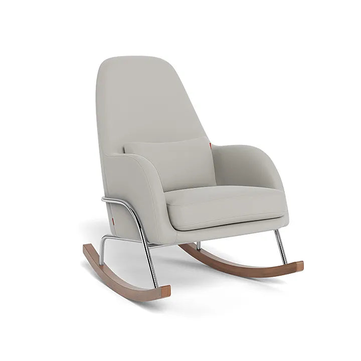 Jackson Rocker Recliner Chair in Grey EnviroLeather Fabric with Chrome/Walnut Base - Comfortable Rocking Chair for Living Room, Nursery, or Office Relaxation