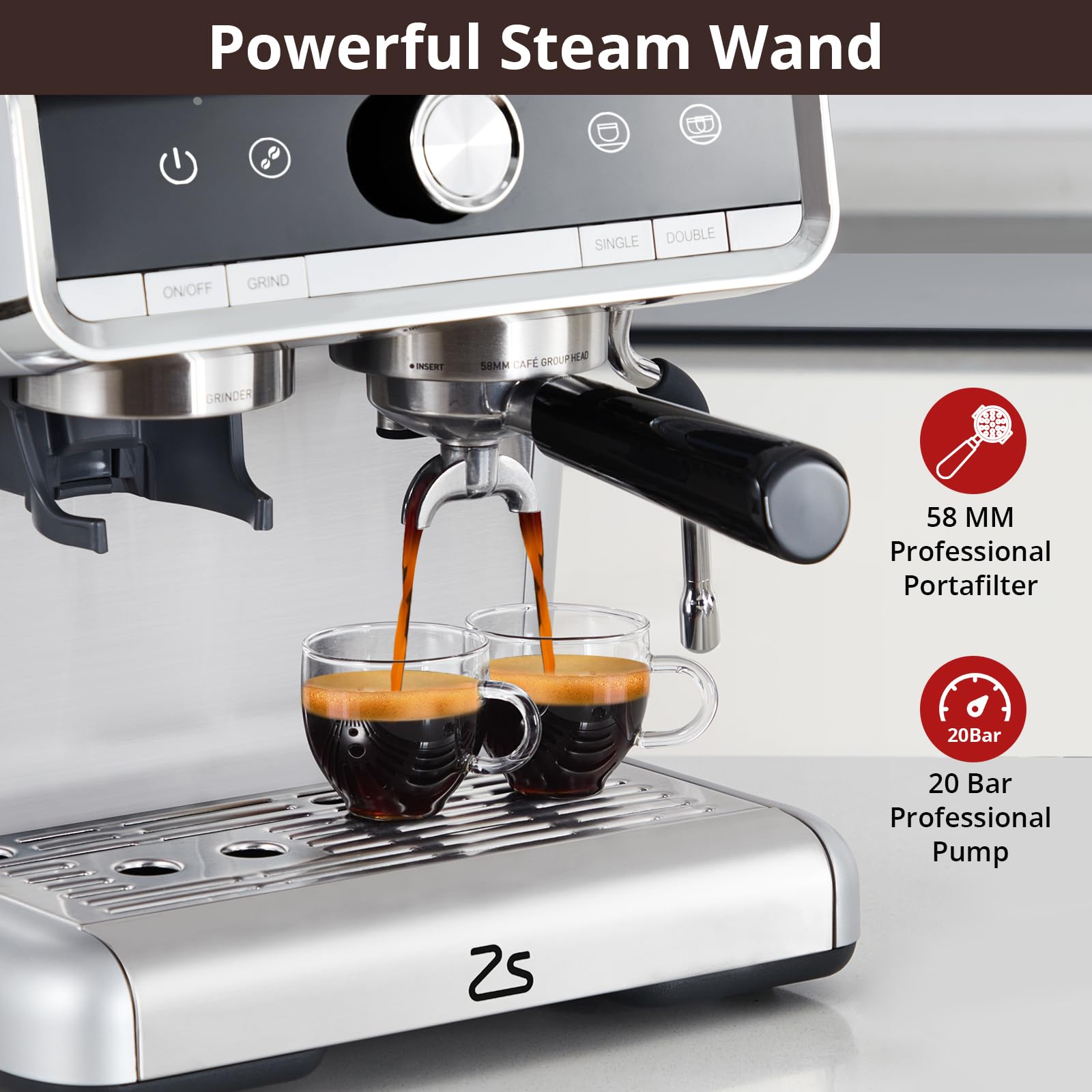Premium 20 Bar Semi-Automatic Espresso Machine with Built-in Coffee Bean Grinder & Milk Frother Wand - 95oz Removable Water Tank for Perfect Cappuccino, Latte & Espresso - Ideal for Home Baristas & Coffee Lovers