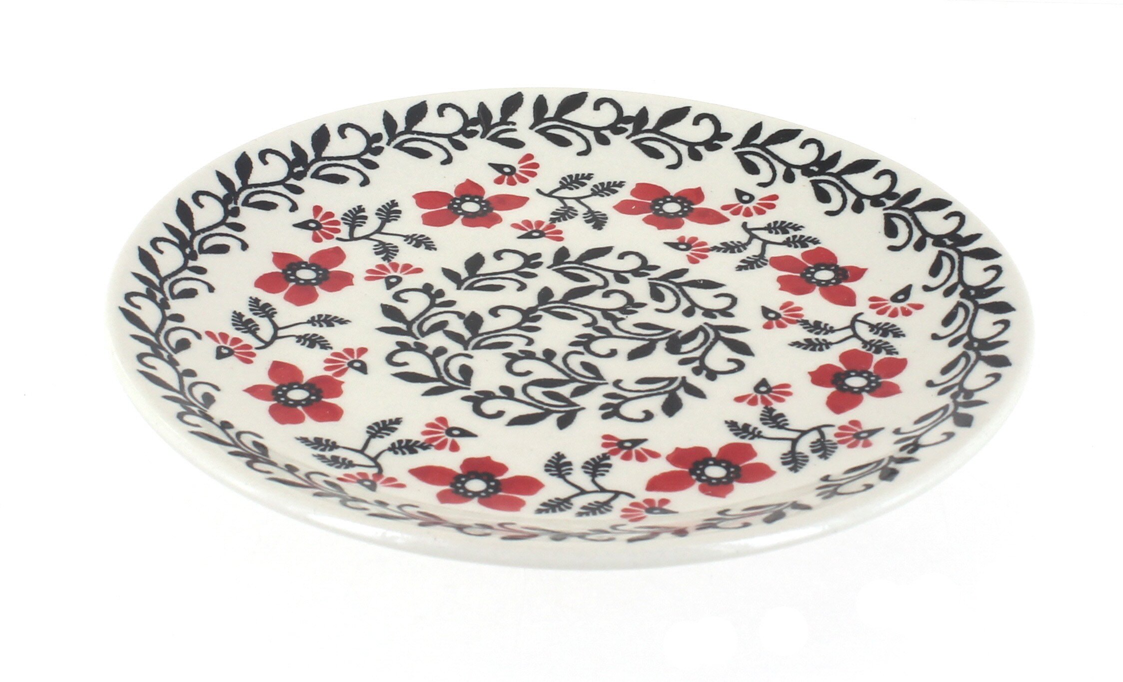 Handmade Blue Rose Polish Pottery Scarlett Ivy Dessert Plate - Elegant Ceramic Appetizer Dish for Afternoon Tea, Wedding Favors & Vintage Home Decor