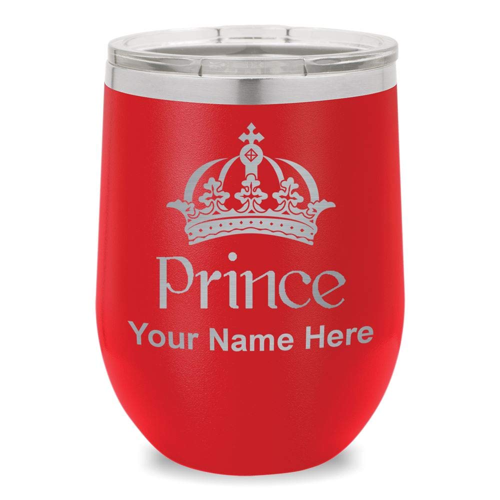 Personalized Wine Glass Tumbler with Prince Crown Design - Engraved Red Stemware for Weddings, Anniversaries & Royal-Themed Parties