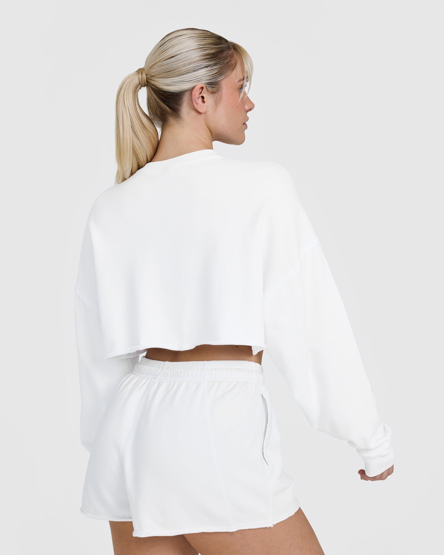 Raw Lounge Crop Sweatshirt with Graphic Print | White | Women's Casual Streetwear for Everyday Comfort