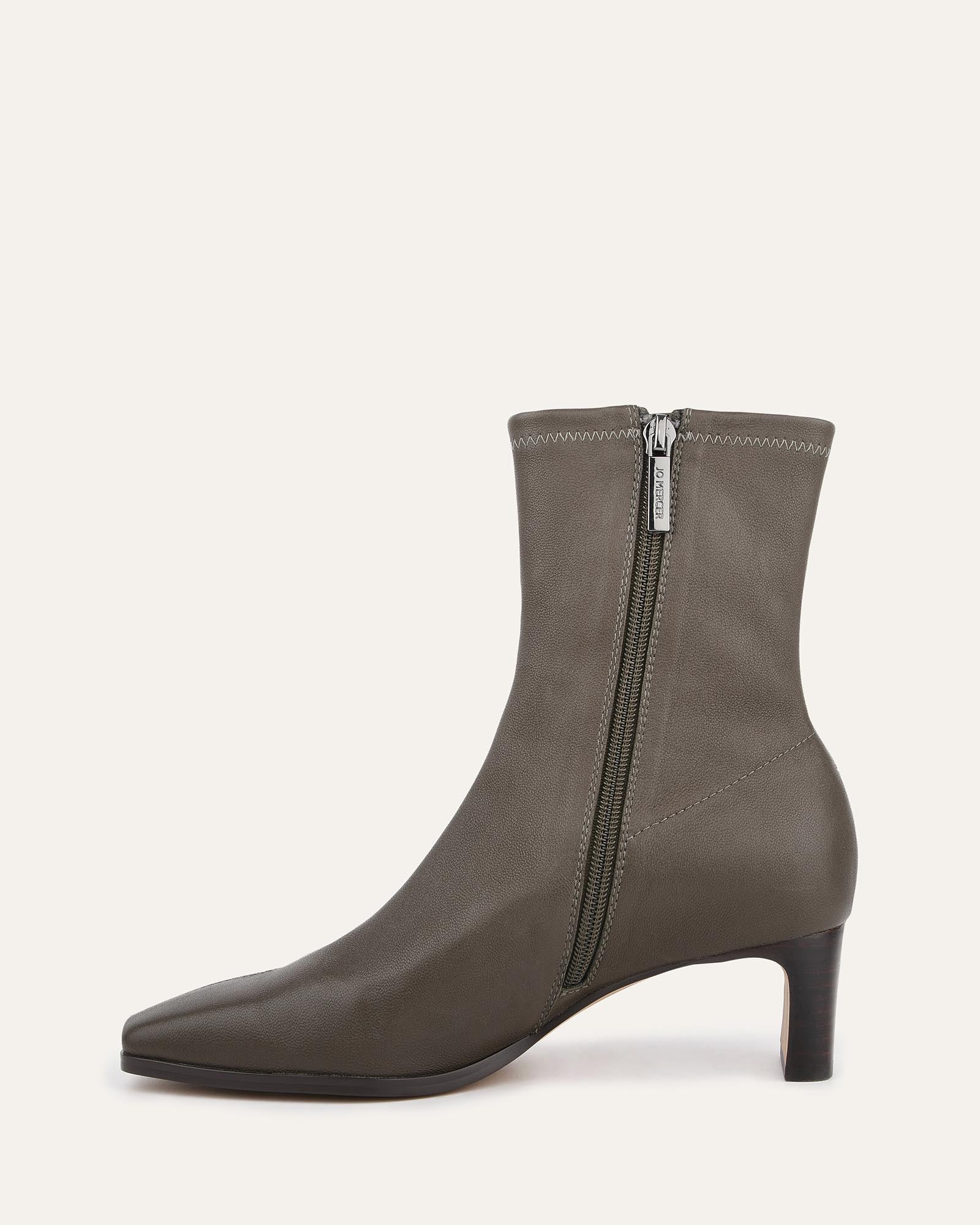 Quince Mid Ankle Boots for Women - Dark Olive Genuine Leather, Comfortable & Stylish, Perfect for Fall/Winter, Office & Casual Outfits