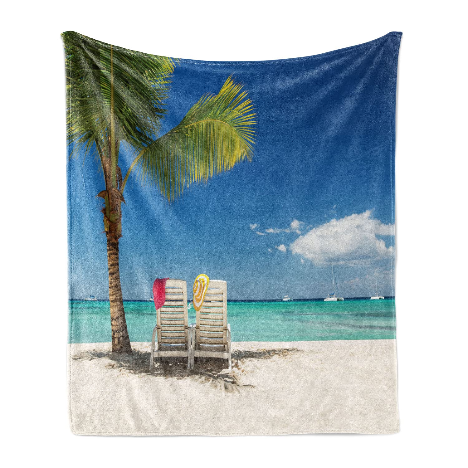 Ambesonne Seaside Throw Blanket - Soft Flannel Fleece Blanket with Relaxing Beach & Palm Tree Design, 70