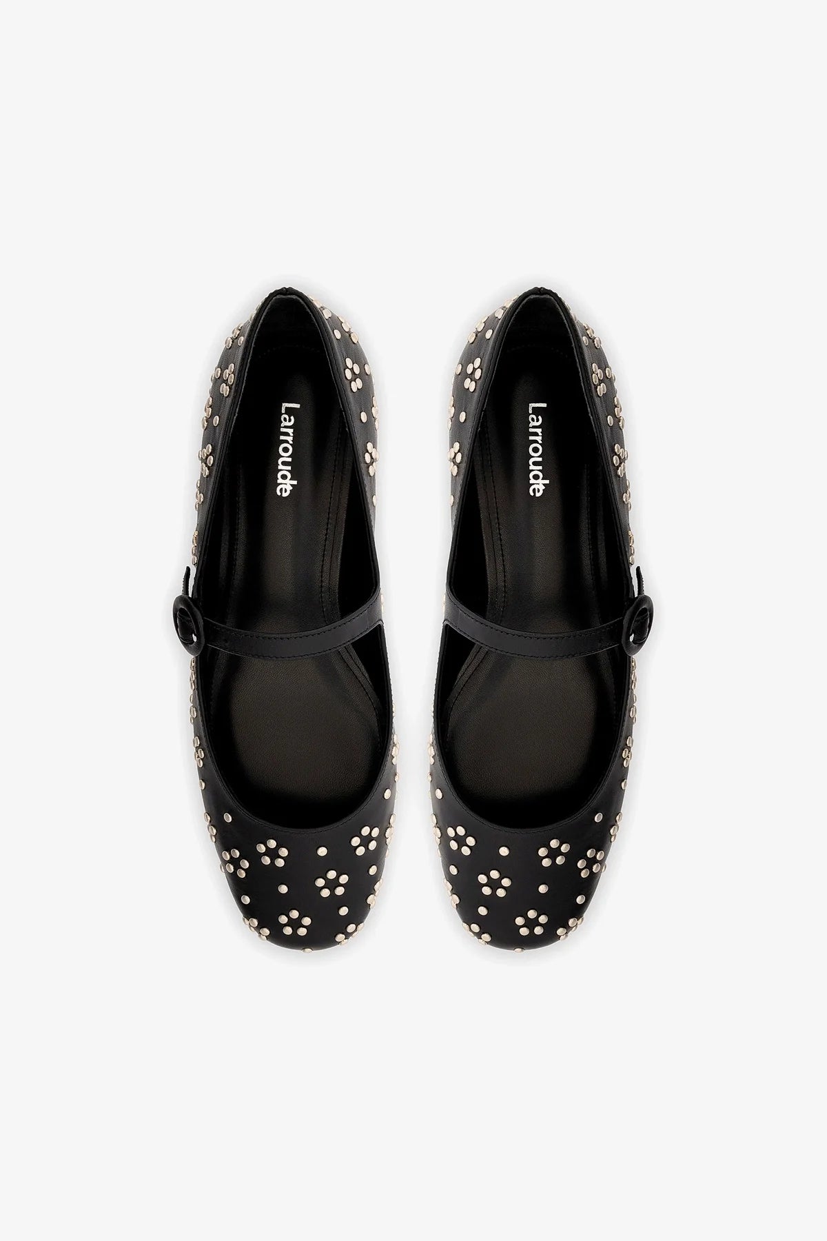 Blair Black Leather Ballet Flats with Metallic Studs - Women's Comfortable Slip-On Shoes for Work, Office & Casual Wear