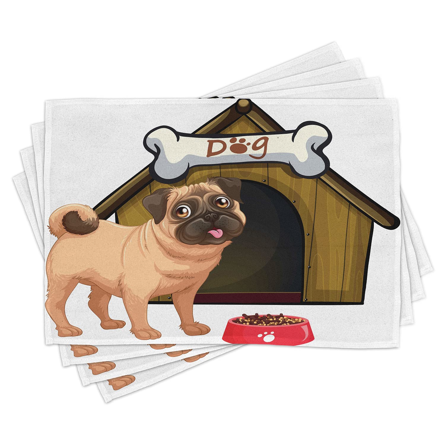 Ambesonne Pug Place Mats Set of 4 - Washable Dog-Themed Dining Table Mats with Cartoon Pug Design for Kitchen & Dining Room Decor - Perfect for Pet Lovers & Fun Home Decor (Pale Coffee Red Sand Brown) - Great for Everyday Meals, Dinner Parties, and Pet-Friendly Gatherings