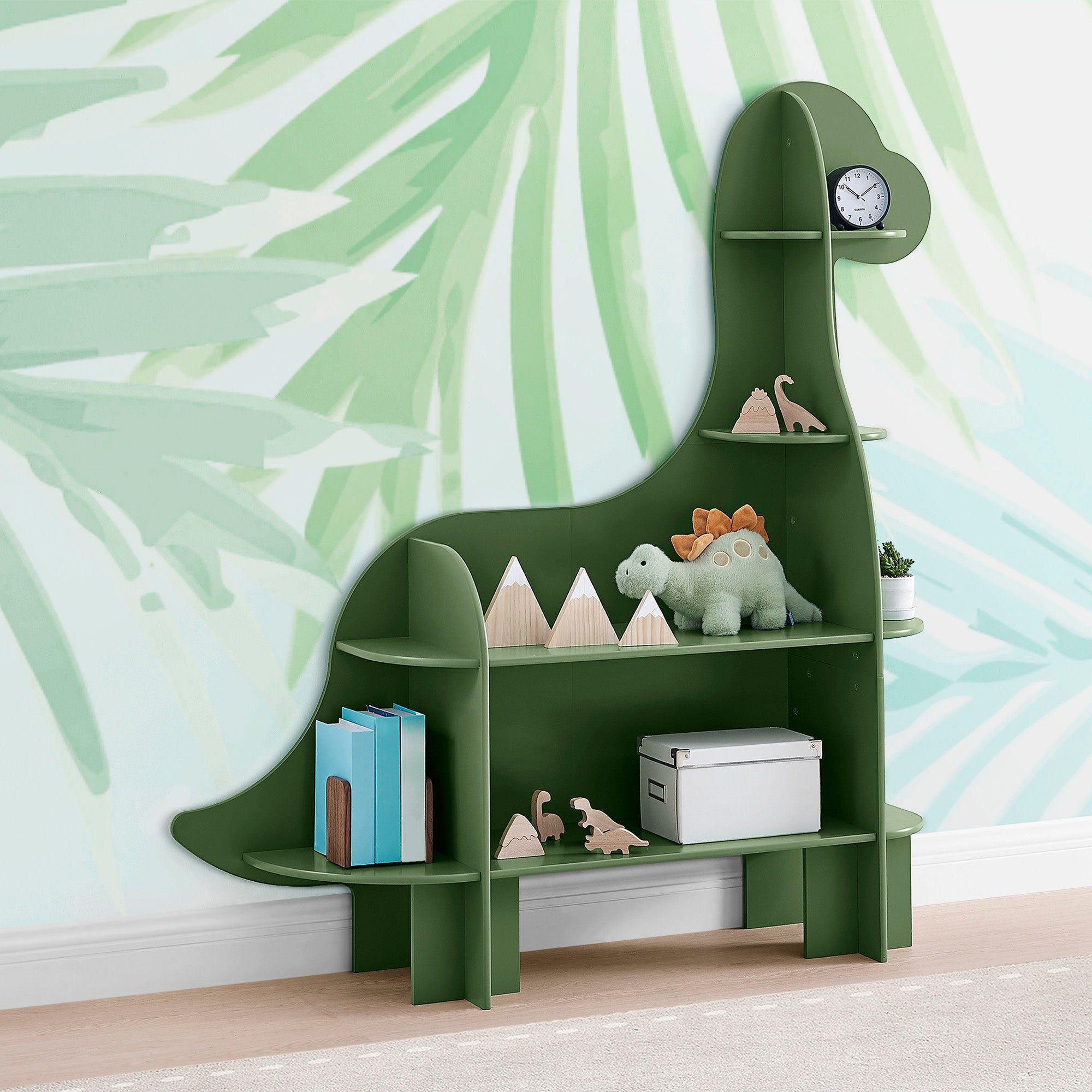 Dinosaur Bookcase for Kids - Wooden Bookshelf with 3 Storage Shelves - Perfect for Nursery, Playroom & Bedroom Decor