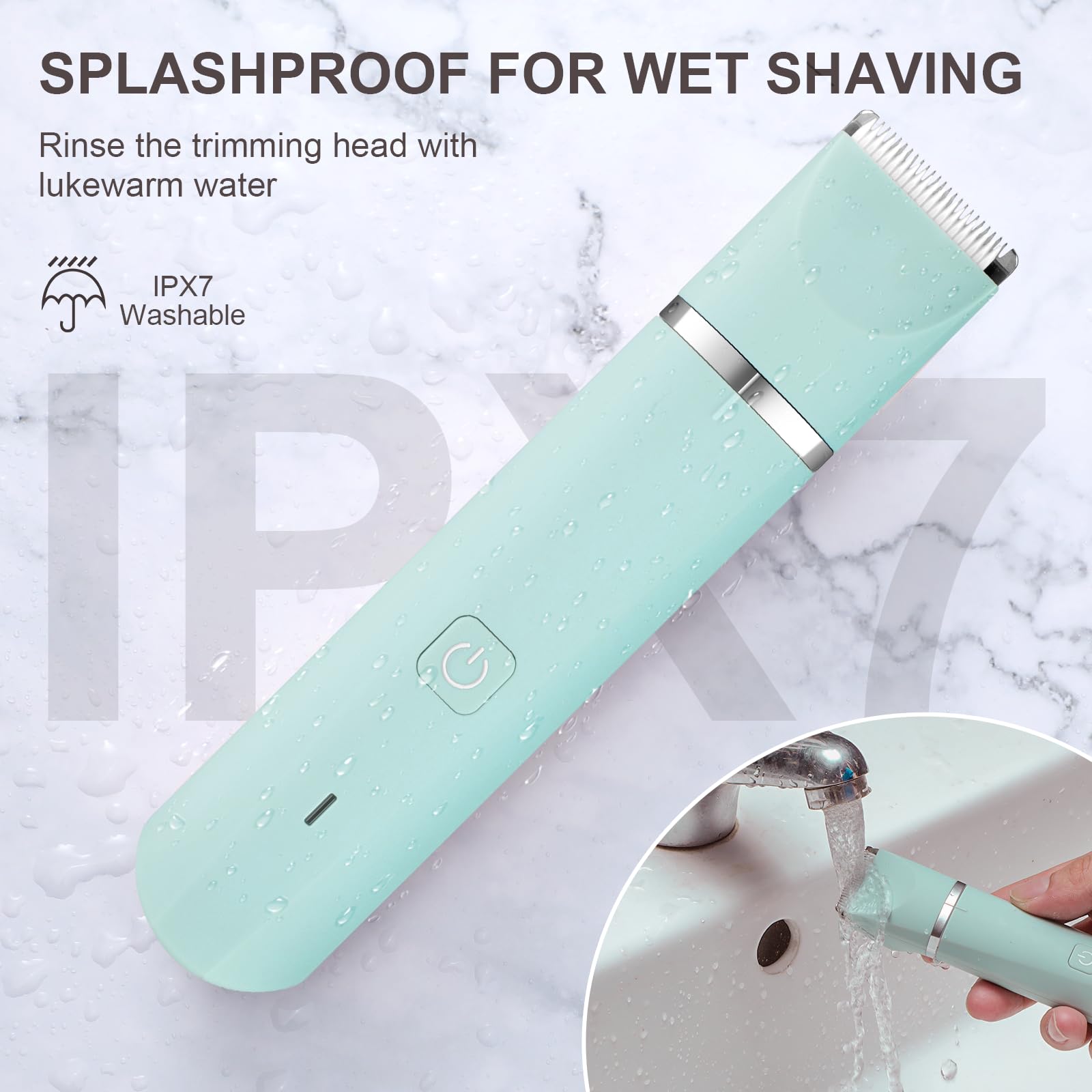 IP7X Waterproof Electric Bikini Trimmer for Men & Women - Wet/Dry Groin & Pubic Hair Shaver with Snap-in Ceramic Blades (Green) | Perfect for Travel, Gym & Sensitive Skin Grooming