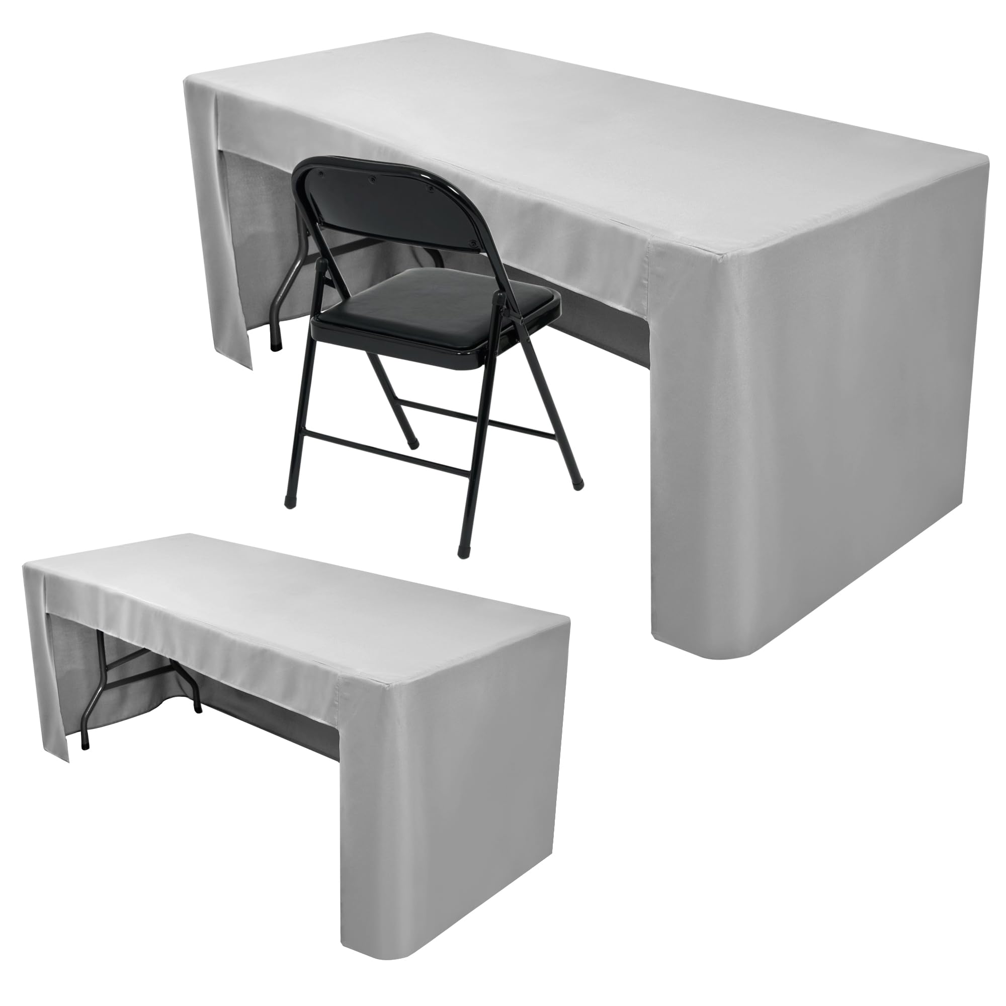 Nasitos 2 Pack Silver Fitted Tablecloth for 4 Foot Tables - Washable & Wrinkle Resistant Table Cover for Parties, Weddings, Banquets | Perfect for Jewelry Shows, Craft Fairs & Cocktail Events