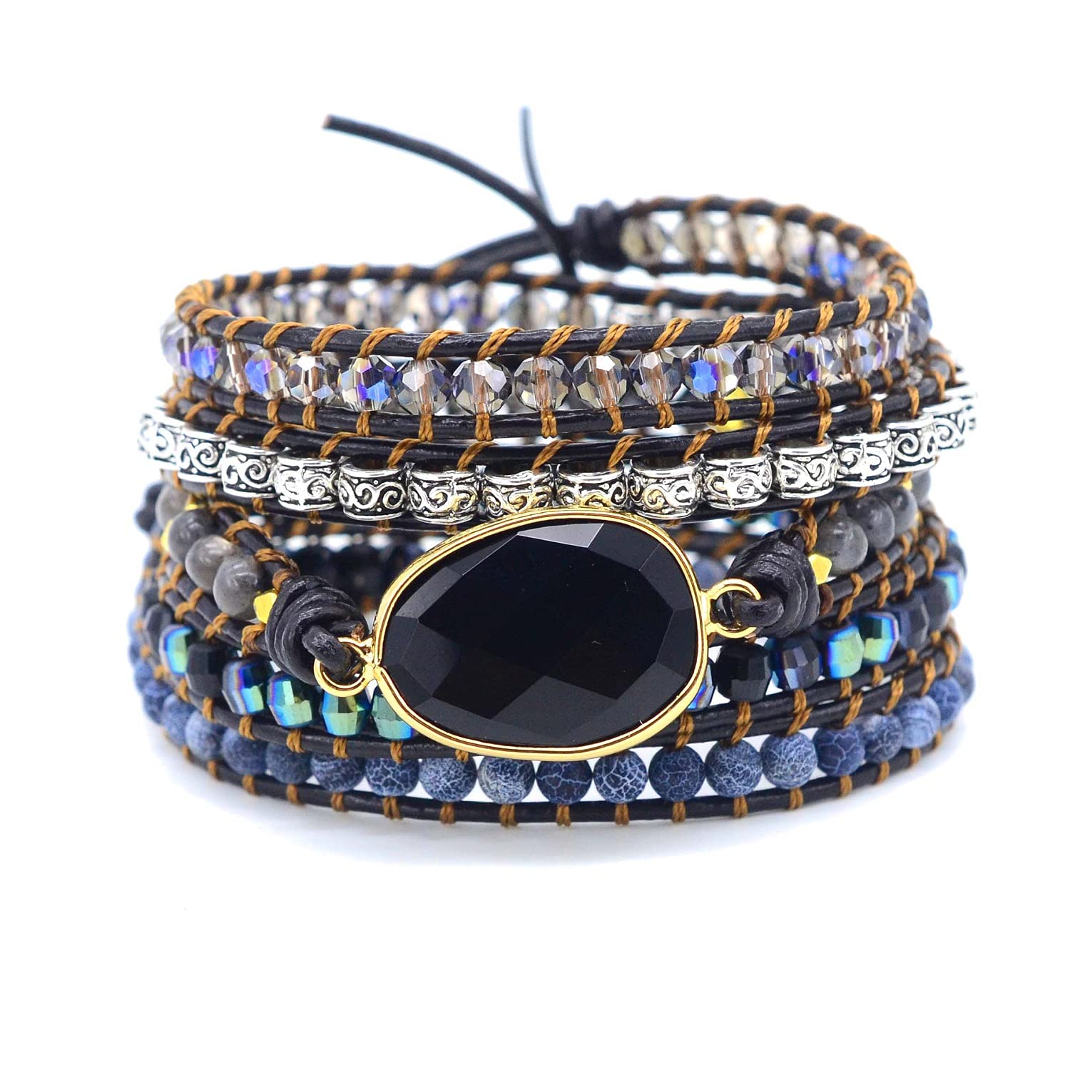 Handmade Jasper Turquoise Amethyst Boho Wrap Bracelets for Women - Natural Stone Beads Crystal Bohemian Bracelet Collection | Healing Jewelry for Women & Girls | Perfect for Yoga, Meditation & Festival Fashion