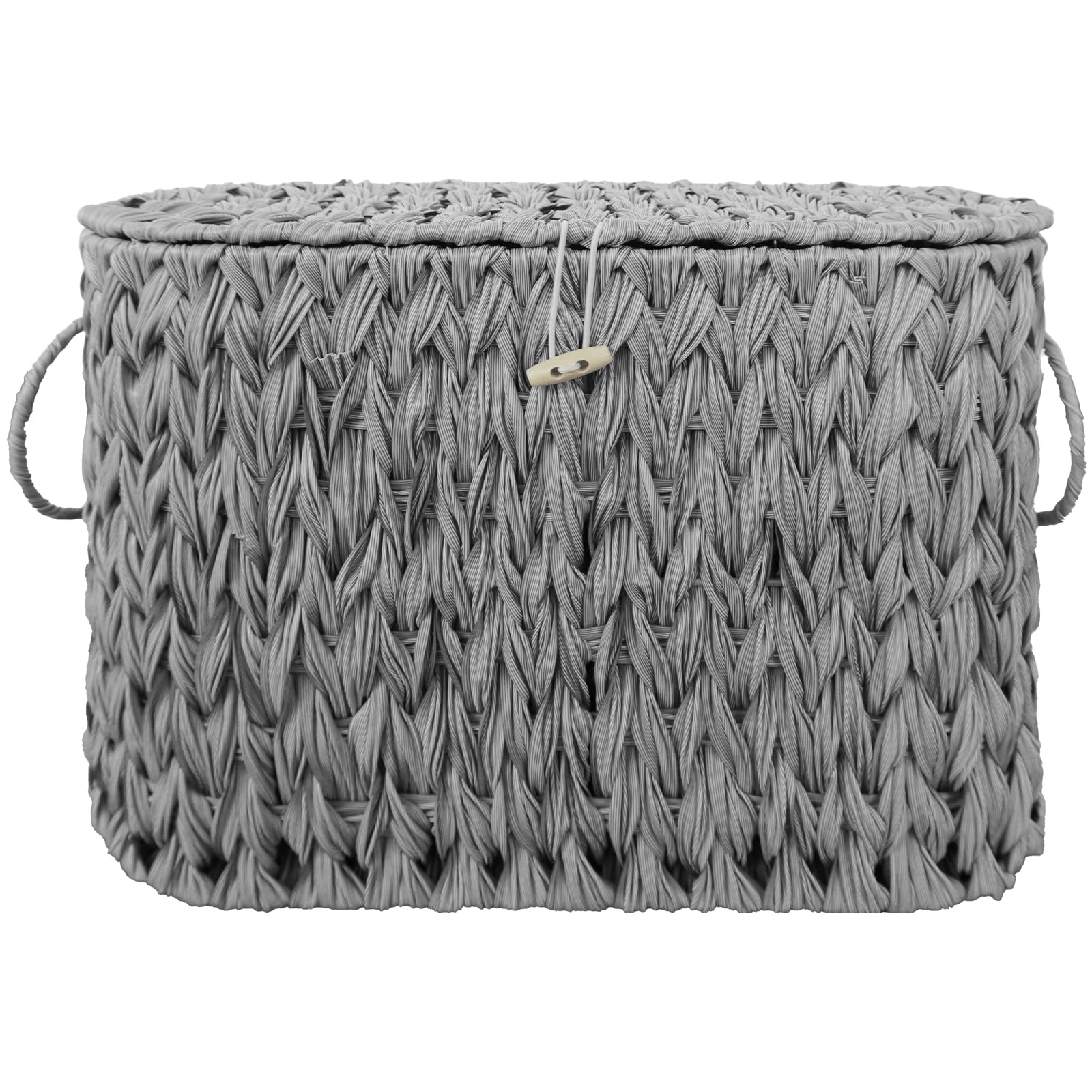 Wicker Toilet Paper Storage Basket with Lid - Narrow Decorative Bathroom Organizer Stand, Free Standing Grey Basket for Toilet Paper & Bath Essentials | Perfect for Small Bathrooms, Powder Rooms & Vanity Organization