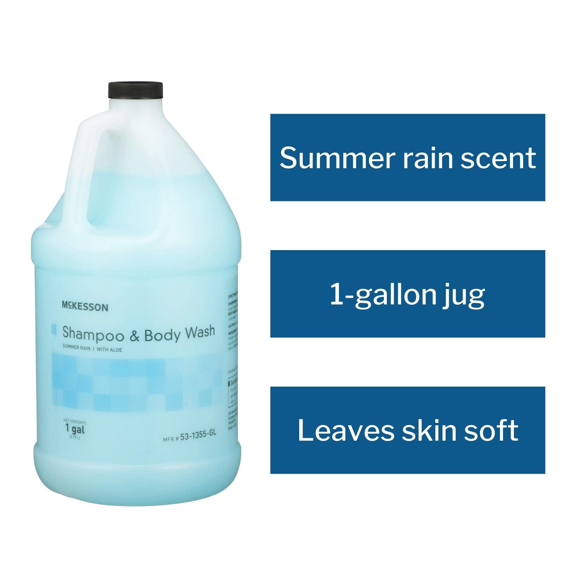 McKesson Aloe Vera Body Wash and Shampoo Combo - 1 Gallon Bulk Pack (4 Count) - Summer Rain Scent - Gentle Cleansing for Sensitive Skin - Perfect for Hospitals, Gyms, and Family Use