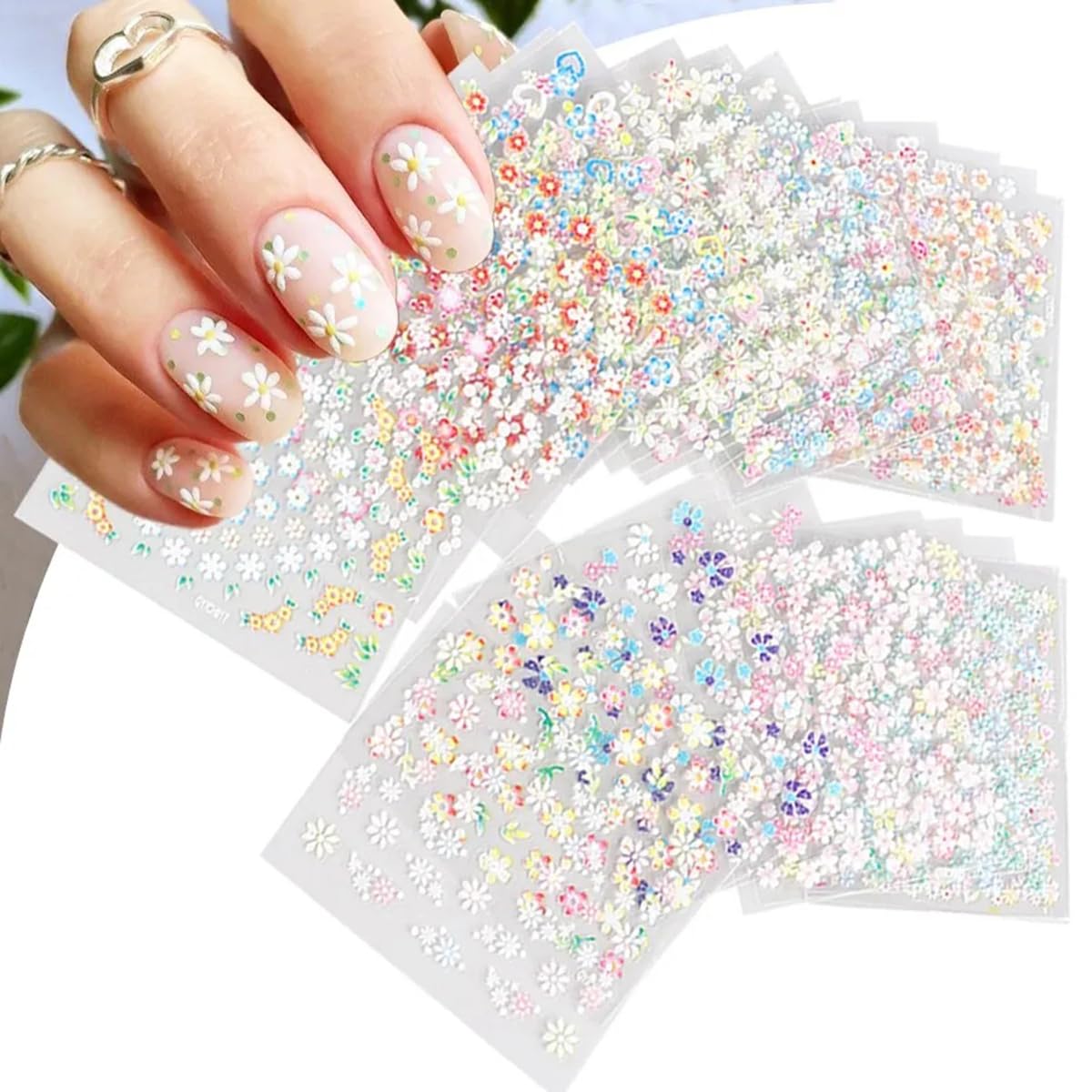 30 Sheets Floral Nail Art Stickers - 3D Self-Adhesive Cherry Blossom, Daisy & Heart Bow Designs for Manicure | Summer Nail Decals & Decorations | Perfect for DIY Nails, Parties, Weddings & Special Occasions