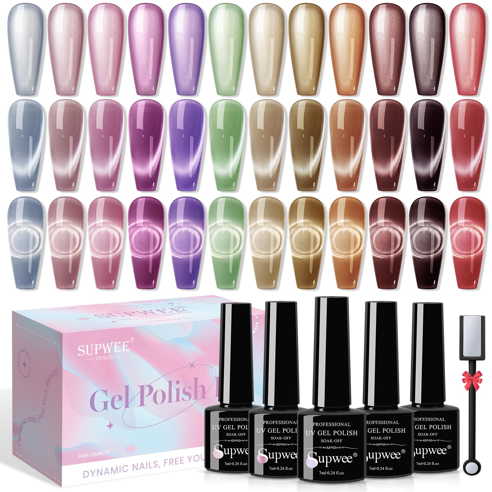 12 Colors Magnetic Gel Nail Polish Set with UV/LED Lamp - Moonlight Cat Eye Soak Off Manicure Kit with Magnetic Stick for Salon & Home Nail Art | Valentine's Day Gift for Women | Perfect for Parties, Weddings & Special Occasions