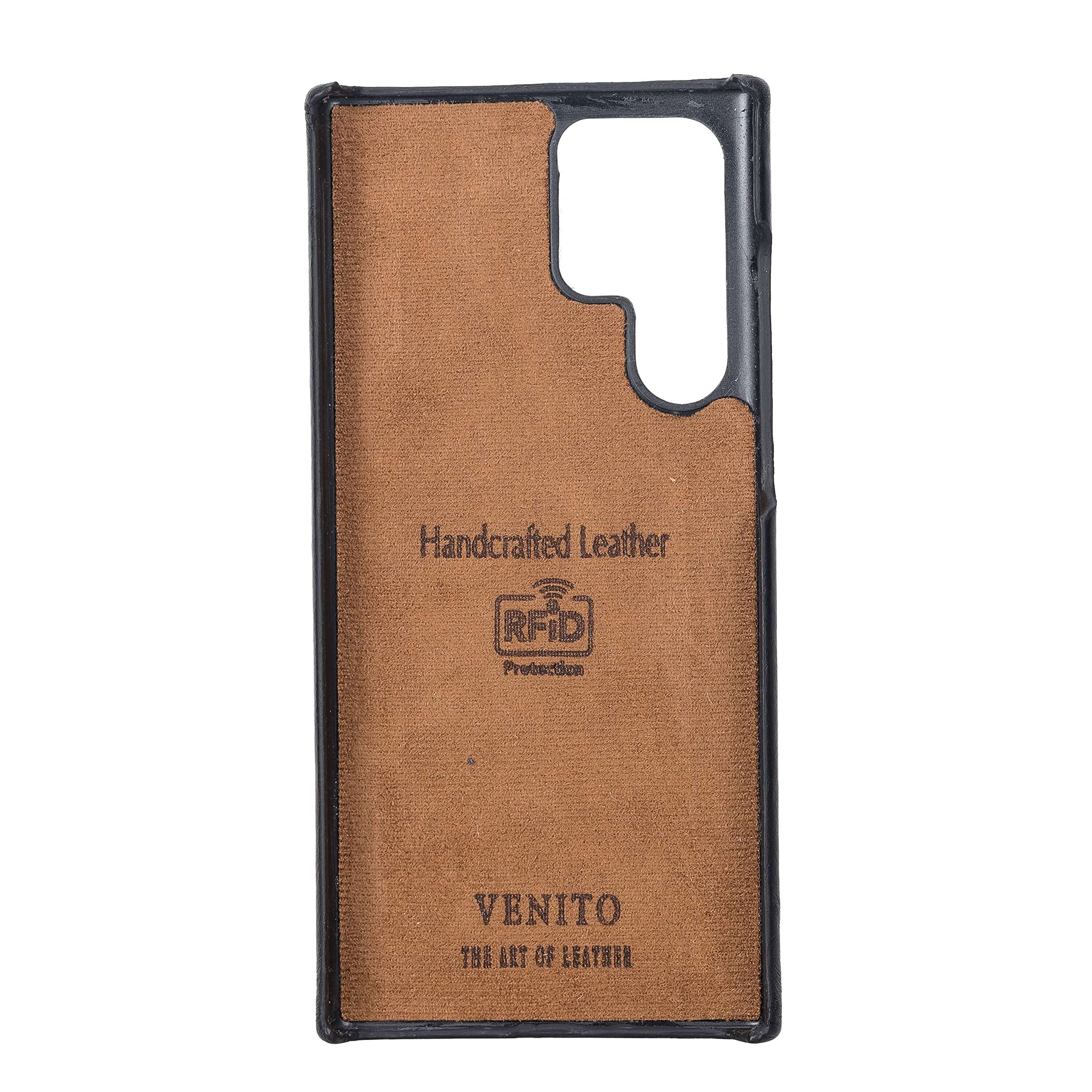 Venito Florence Genuine Leather Wallet Phone Case for Samsung Galaxy S22 Ultra - RFID Blocking for Security - Detachable Wallet with Card Slots - Perfect for Travel, Work & Everyday Use (Rustic Black)