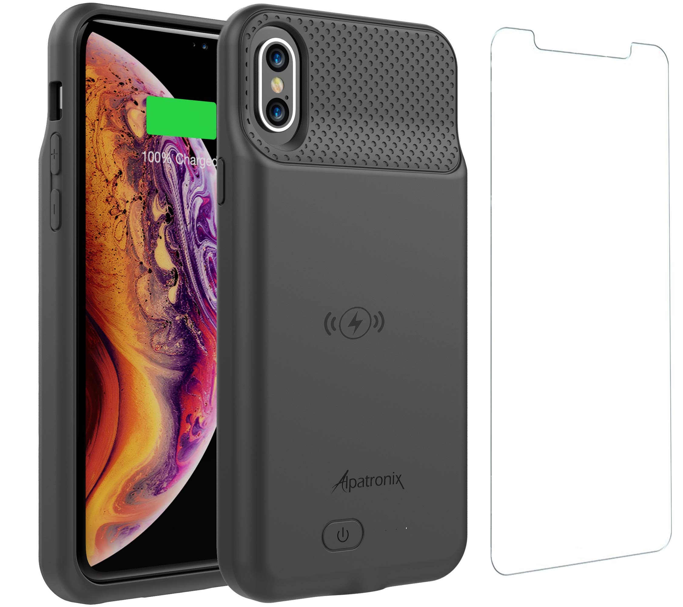 Alpatronix iPhone Xs/X Battery Case - Slim Portable Protective Extended Charger Cover with Wireless Charging | Compatible with iPhone Xs & iPhone X (5.8 inch) | Perfect for Travel, Work & Everyday Use (Black)