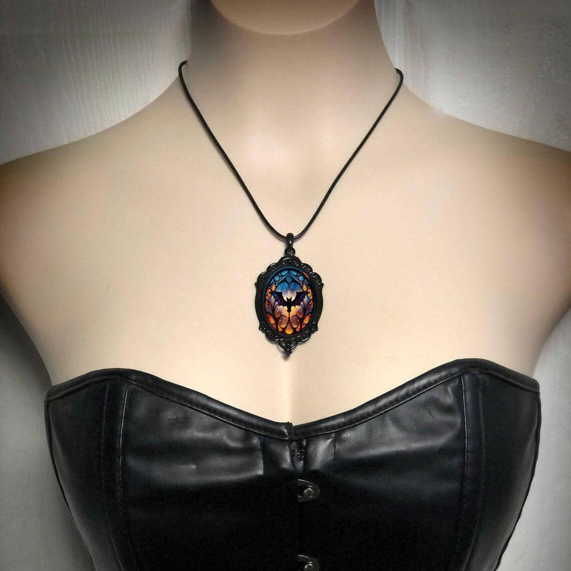 Gothic Cross Crow Raven Embossed Halloween Pendant Necklace for Women & Men | KY001 | Perfect for Halloween Costumes, Gothic Fashion & Dark Aesthetic Jewelry